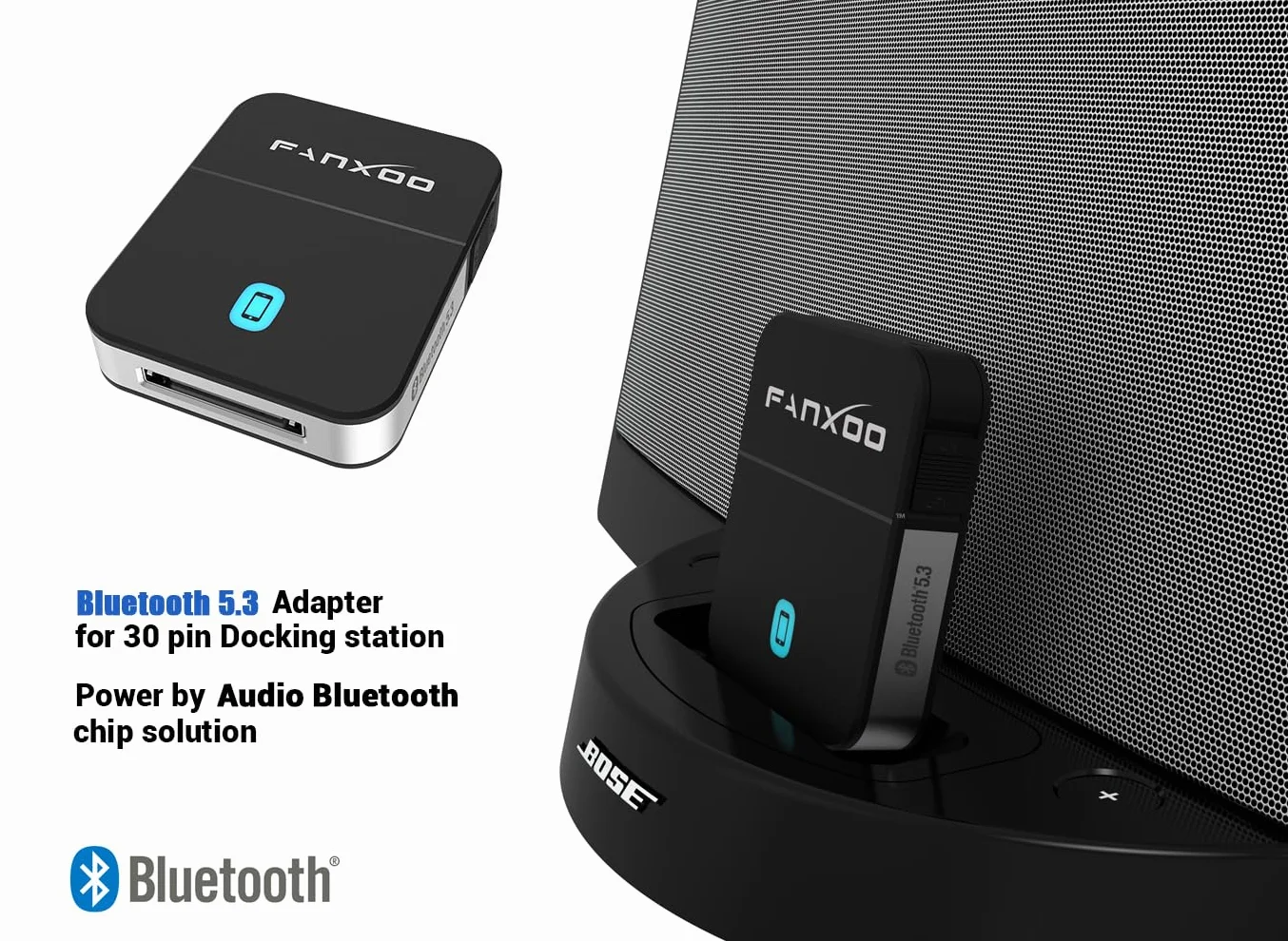 DockPro Adaptador Bluetooth de 30 Pines para Bose SoundDock y iPhone iPod Otros Altavoces de Base de 30 Pin con Cable Auxiliar de 3,5 mm (no para automóviles)