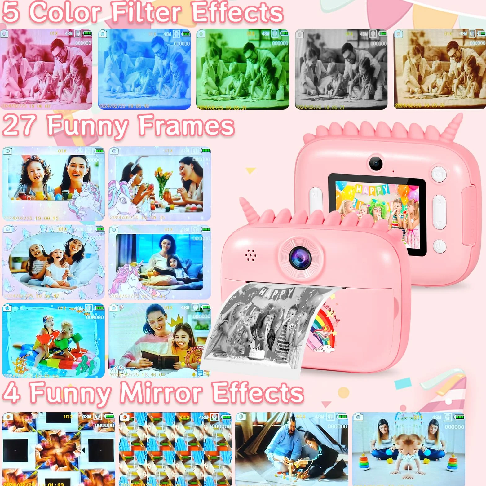Camara Fotos Infantil Instantanea, 2.4" HD 1080P Cámara para Niños con Tarjeta SD de 32GB,Bolígrafos de Colores y Papel de Impresión,Regalos Juguete