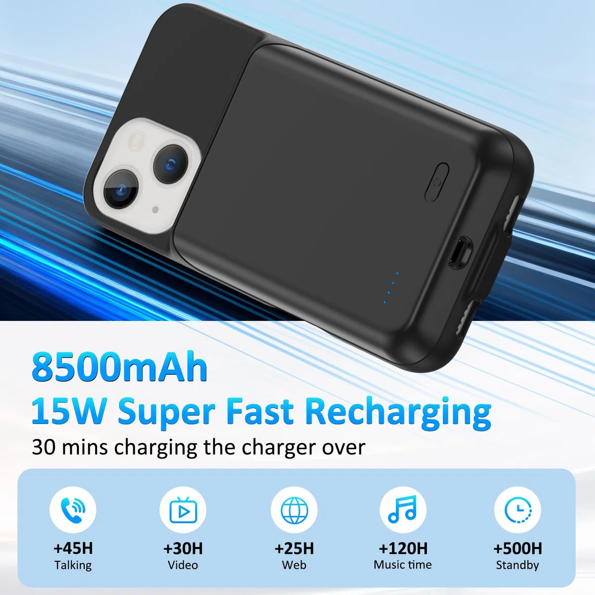 Funda con batería para iPhone 13 (6,1 pulgadas), 8500 mAh, cargador portátil iPhone ultrafina, batería extendida, cargador de teléfono y funda protectora con función de carga para iPhone 13