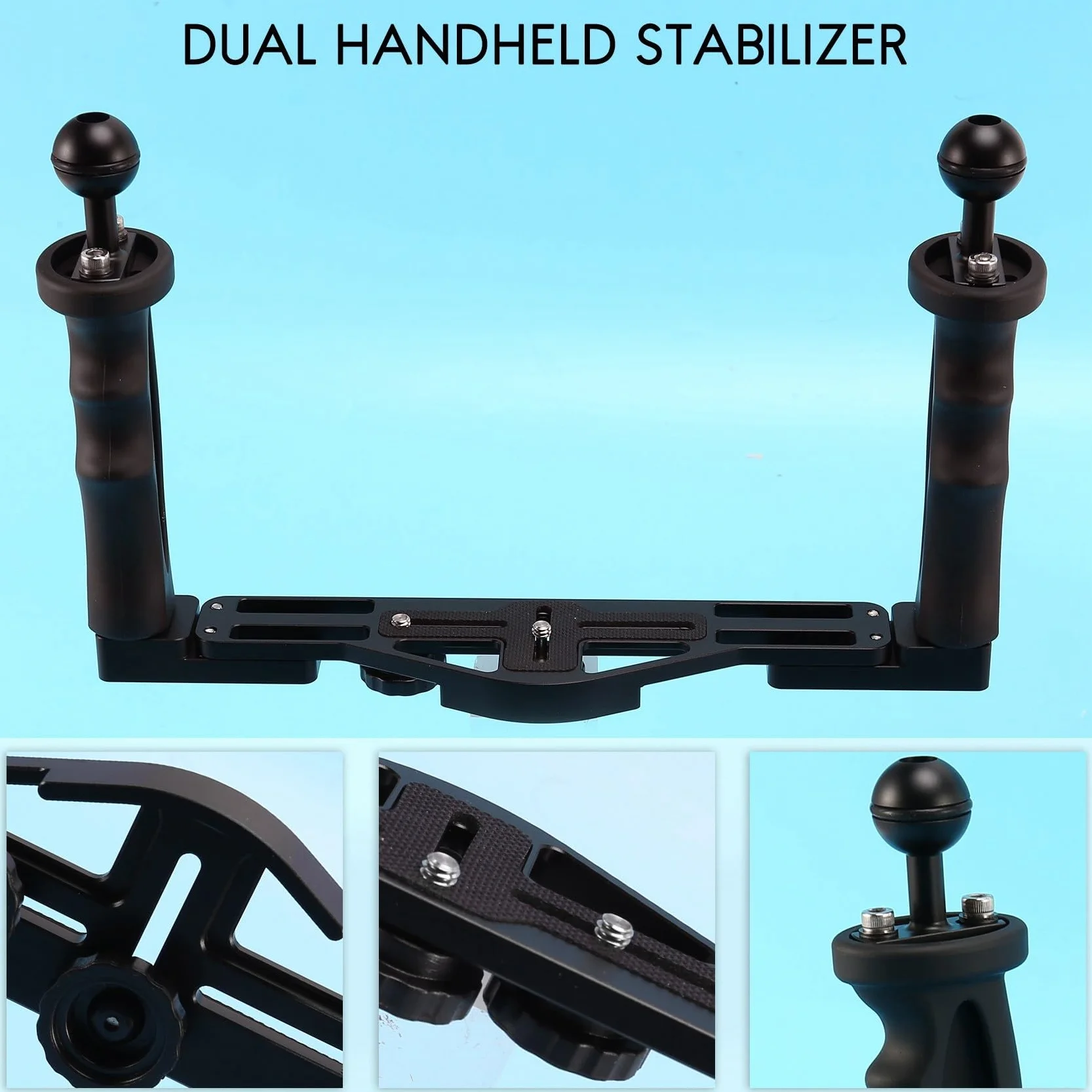 Estabilizador de Mano Dual, Buceo, Cámara Subacuática, Carcasas Bandeja/Empuñadura a Prueba de Agua con Doble Asa pPara Estuche Impermeable a Prueba de Puerto de Cúpula