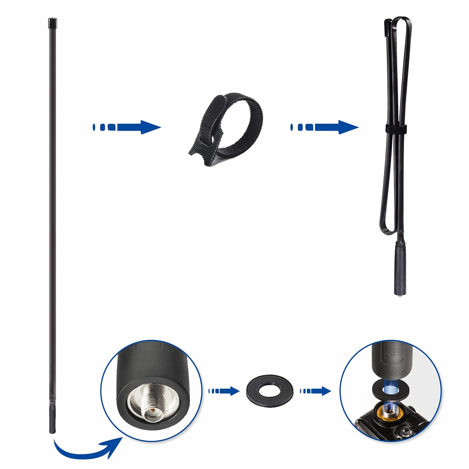 Bingfu Antena Radio VHF UHF Doble Banda 136-460 MHz 108 cm Antena Táctico CS Plegable Hembra SMA con Cable Alargador de 1 m para Baofeng BF-F8HP UV-5R UV-82 BF-888S GT-3 Radioaficionado