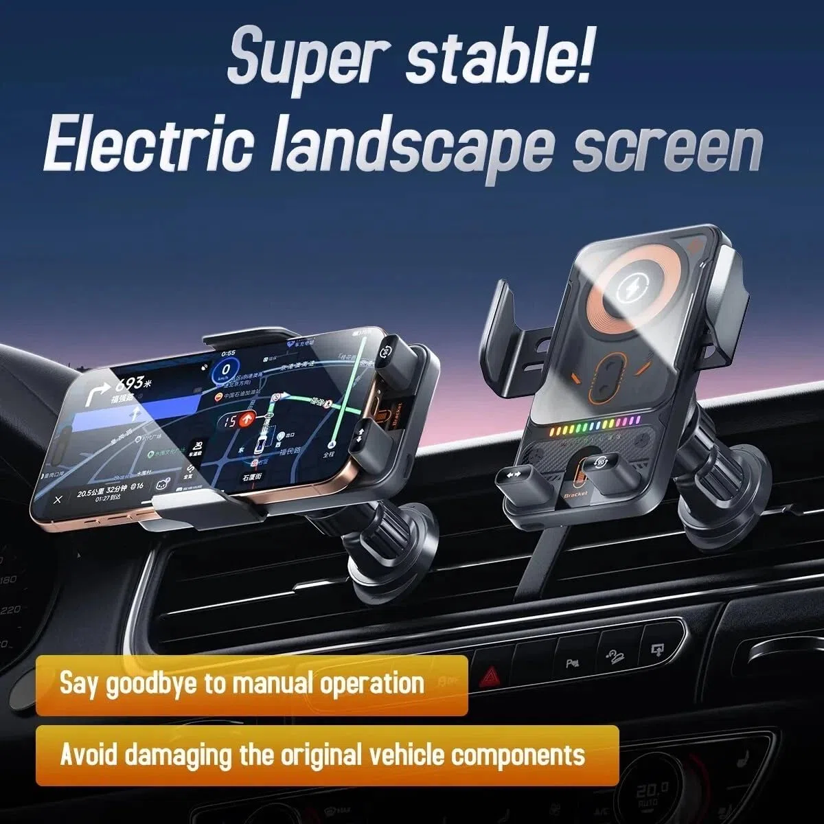 Cargador inalámbrico de coche con detección automática y rotación inteligente, carga rápida de 15 W, soporte universal para teléfono de ventilación y soporte de carga de abrazadera automática, estable