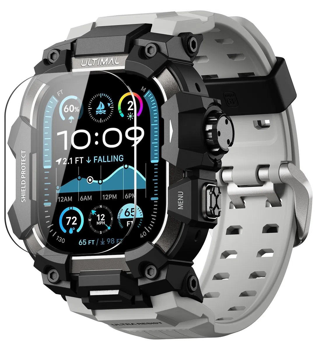 ULTIMAL Correas deportivas compatibles con Apple Watch de 44 mm/45 mm, funda protectora militar, correa de TPU resistente para iWatch, correa ajustable para Apple Watch Series 9, 8, 7, 6, 5, 4 SE