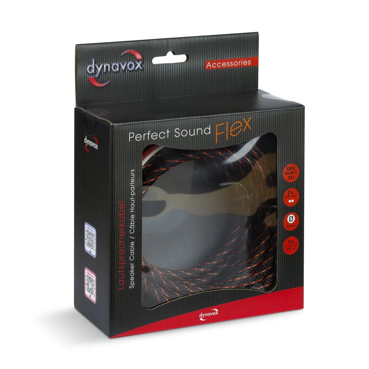 Dynavox Perfect Sound Flex Cable de Altavoz, confeccionado, extremadamente flexible, conectores huecos de banana chapados en oro, transmisión de señal sin pérdidas, cobre OFC de alta pureza, par, 2m