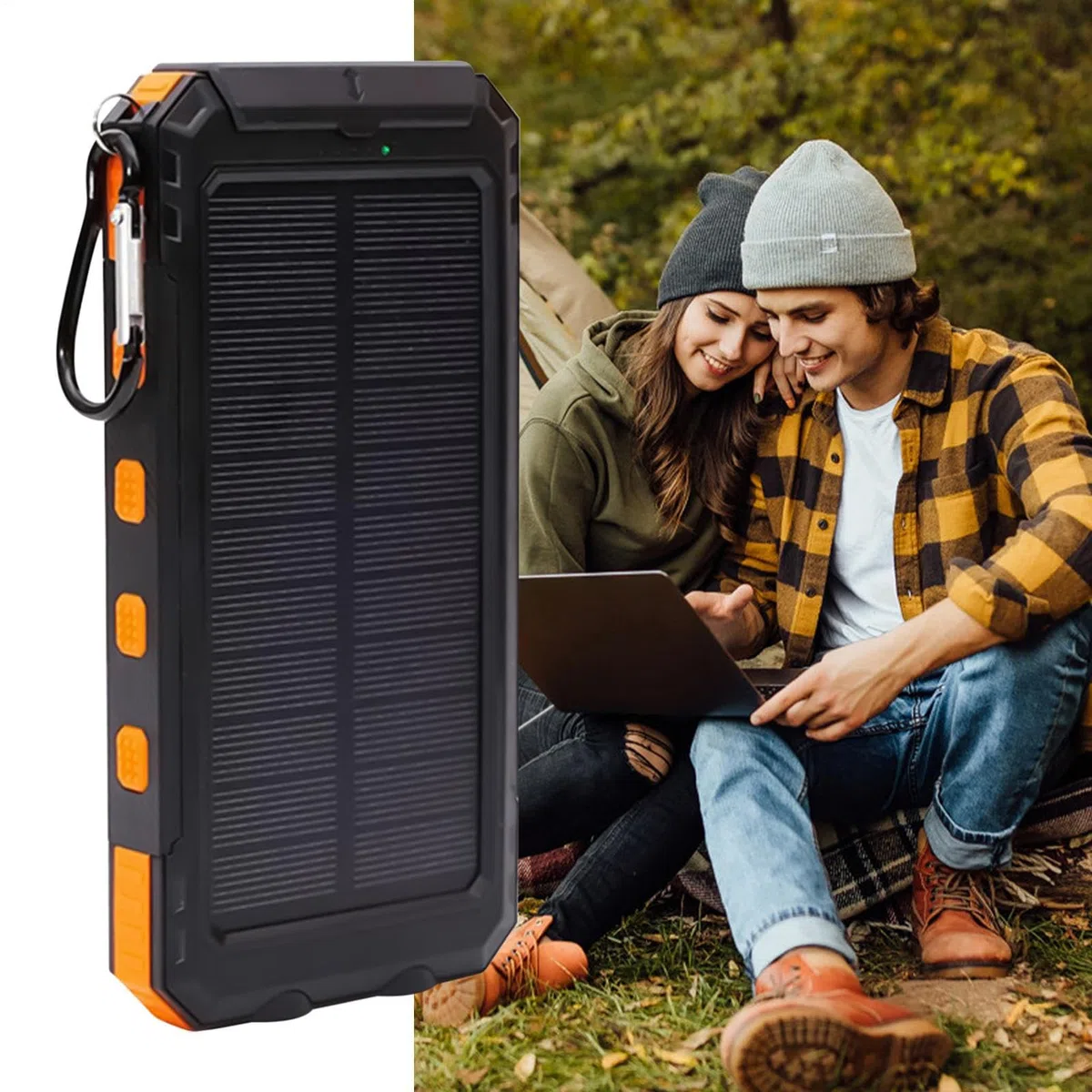Cargador Solar Power Bank, 20000 mAh Banco De Energía Solar Cargador Portátil con Linterna Phone Charger Power Bank para Acampada Y Exteriores, 15.8x7.8x2.5cm