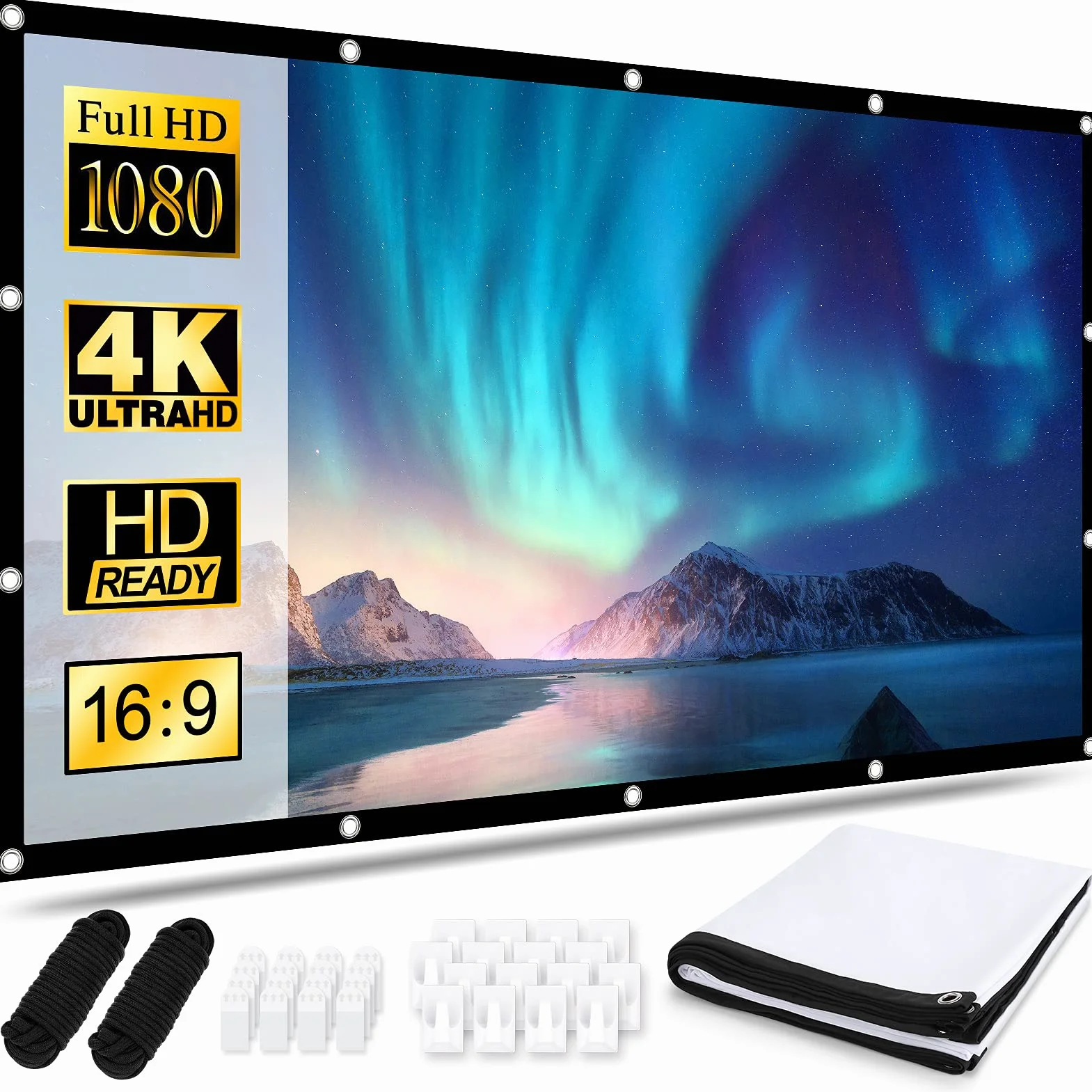 Osoeri Pantalla Proyector 100 Pulgadas 16:9 HD Antiarrugas Plegable Portátil Lavable Tela Proyector, Pantalla de Proyección de Doble Cara para Patio, el hogar, Teatro Exterior