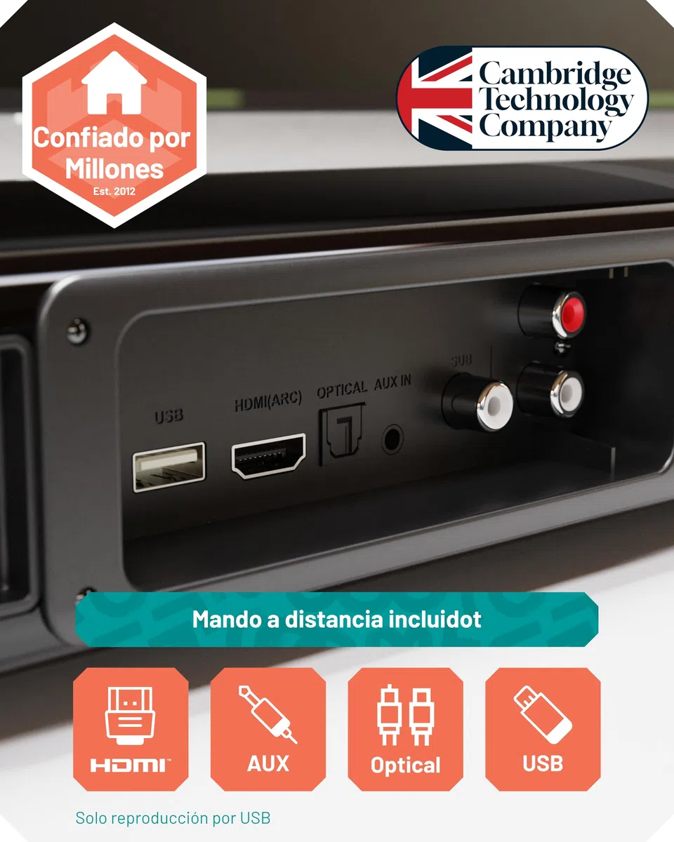 Oakcastle SB80 Xtra Barra de Sonido TV Home Cinema 200W 2.1 Canales Bluetooth 5.3 HDMI ARC Óptica AUX USB