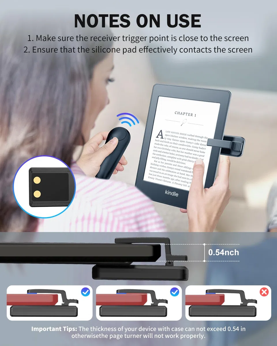 Volteador de páginas Remoto, volteador de páginas con Control RF para Lectura Kindle, kobo, teléfono, iPad, tabletas iOS y Android para Leer novelas y Accesorios