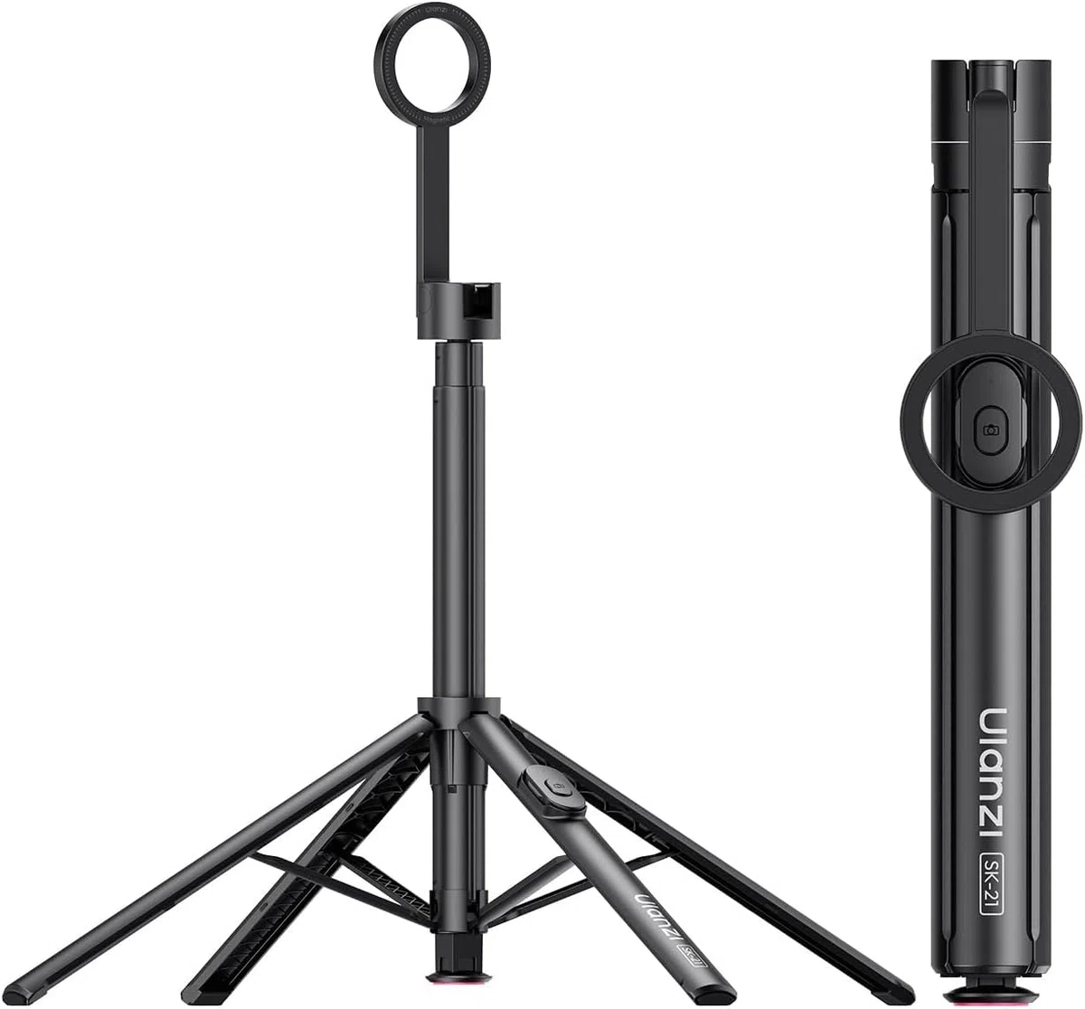 ULANZI SK-21 Trípode Magnético para Teléfono 180cm, Soporte Autodesplegable con 4 Patas, Palo Selfie Bluetooth, Compatible con iPhone 12-17, MagSafe y Samsung