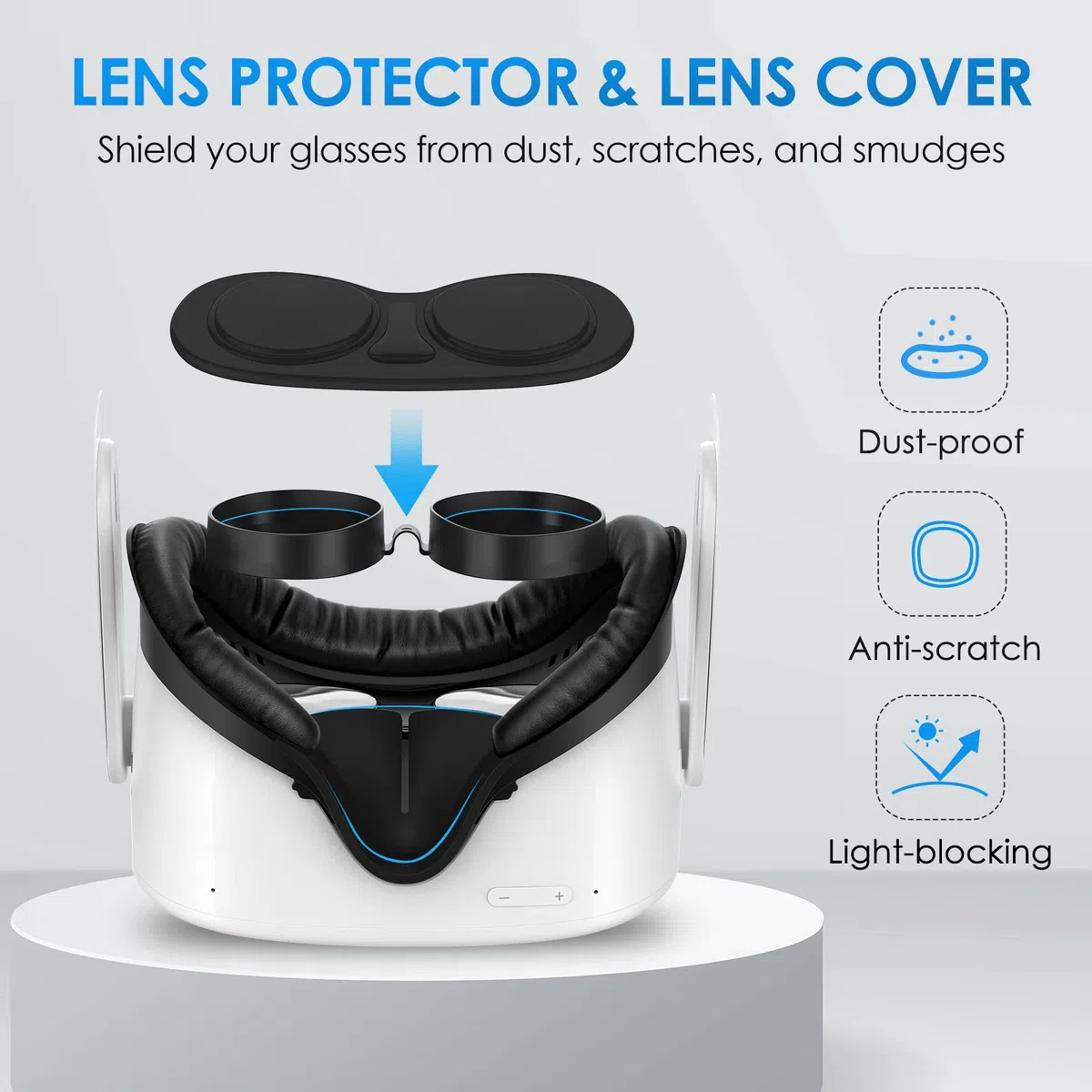SUPERUS Interfaz Facial para Oculus/Meta Quest 2 Accesorios (Actualizado), con 2 Reemplazos de Almohadilla Facial, Protector Nasal Anti-luz (L/S), Protector Lente y Espaciador de Gafas (Kit 7 en 1)