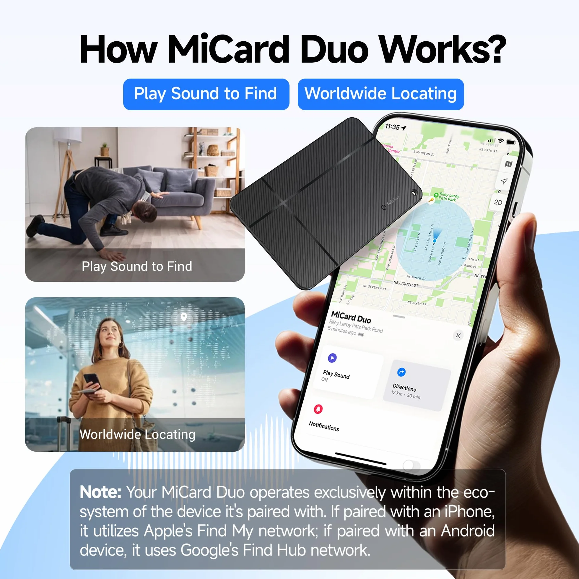 MiLi MiCard Localizador para iOS & Android, Etiqueta de rastreo Inteligente Recargable inalámbricamente con Tarjeta de presentación Digital NFC, para Cartera, Pasaporte, Maleta