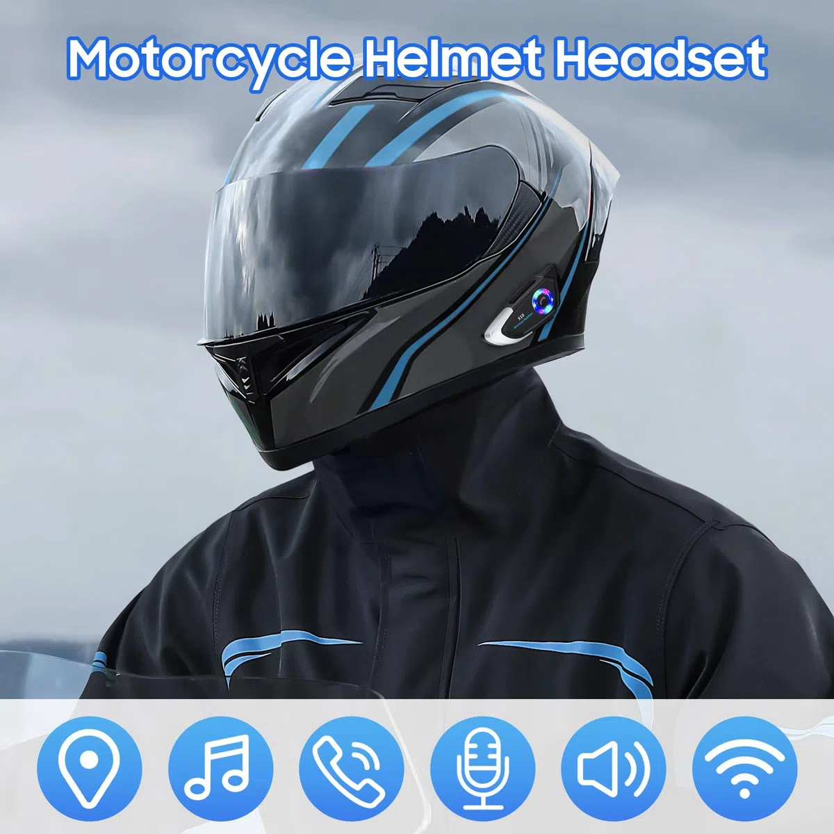 Yosoo Health Gear Auriculares Casco Moto Bluetooth 5.4, Intercomunicador Casco Moto Impermeable IP56 con Cancelación de Ruido, Altavoces 40mm Sonido Hi-Fi, Batería 800mAh 40H