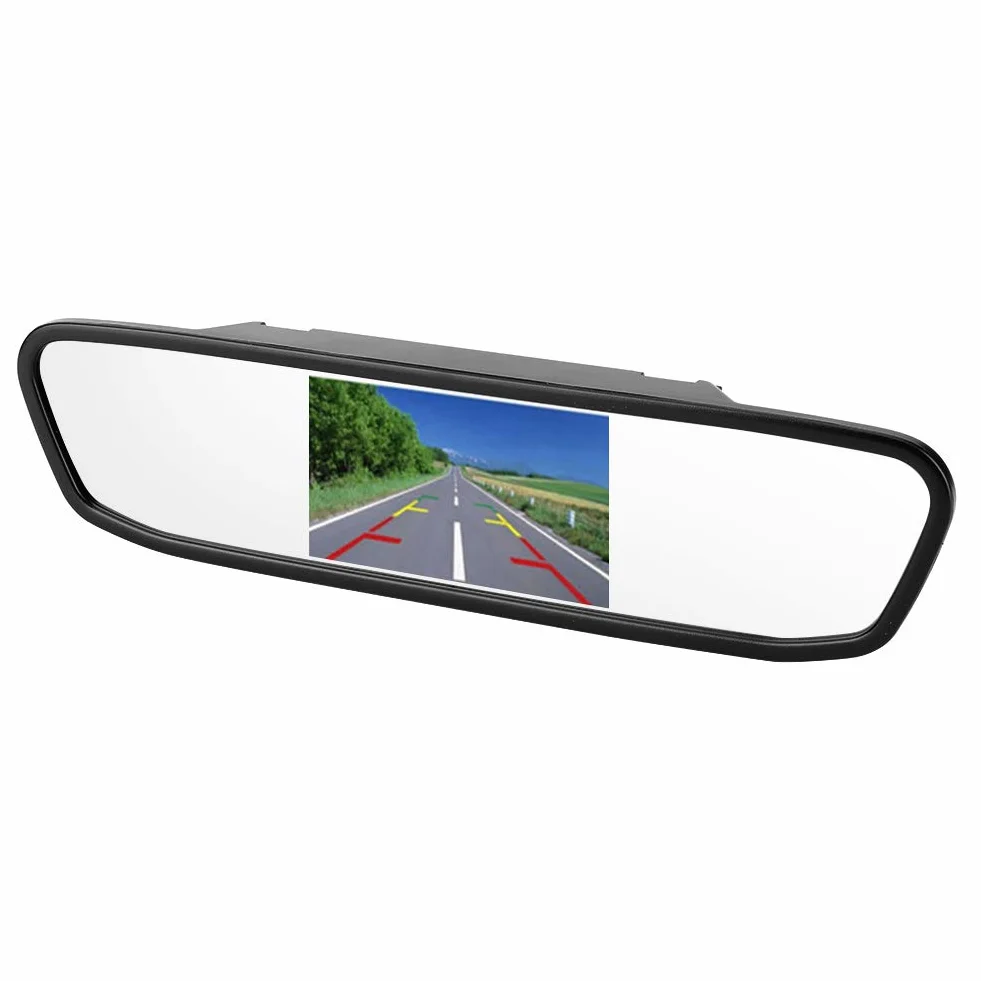 Cámara de respaldo para automóvil, retrovisor de automóvil de 4.3 pulgadas, monitor de espejo de pantalla grande, pantalla HD TFT-LCD, entrada de video de 2 canales