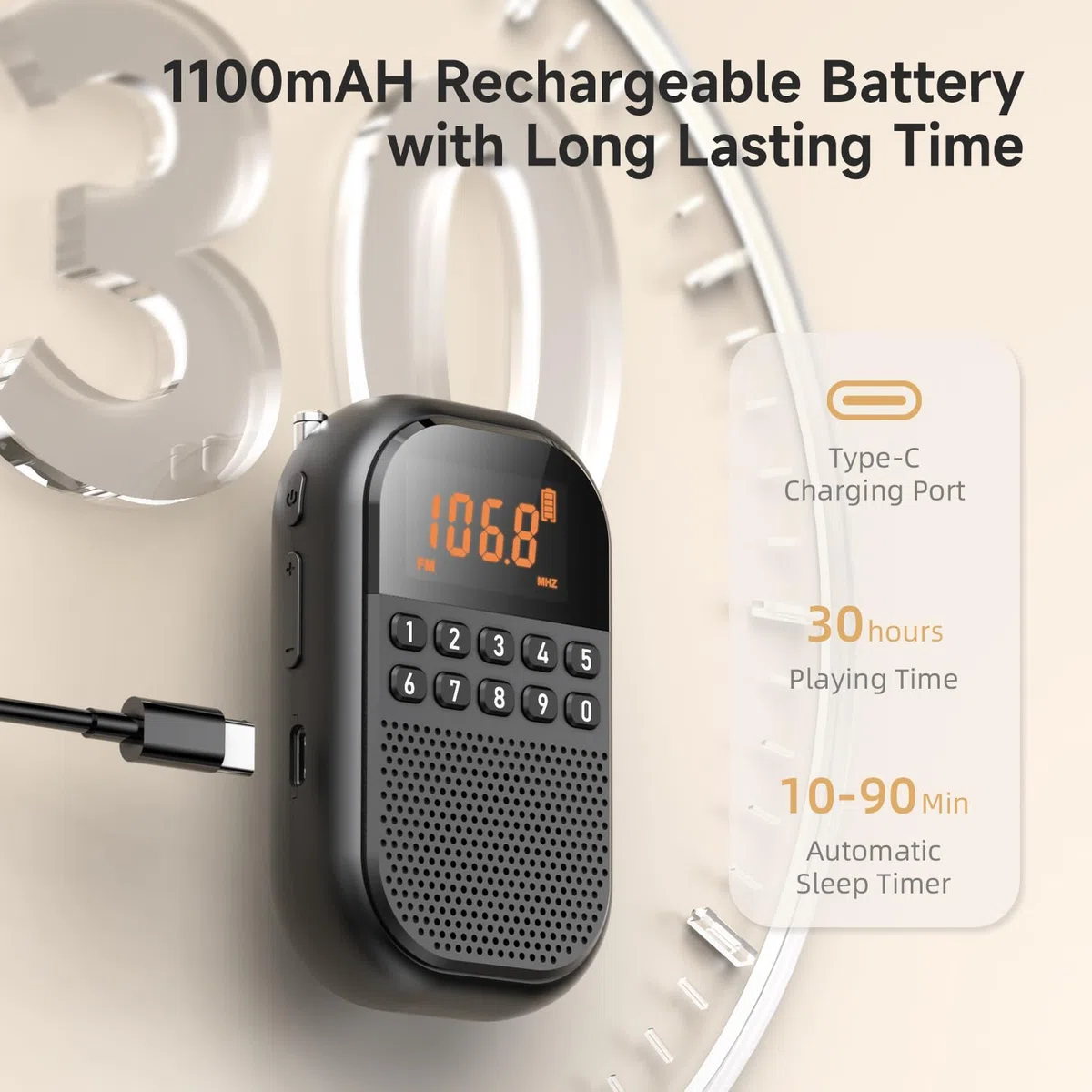 Radio Portátil Am/FM de Bolsillo Recargable, Soporta Conexión Bluetooth, Radio Mini con Antena Telescópica, Altavoz Grande, Auricular Estéreo y Temporizador de Sueño para Personas Mayores