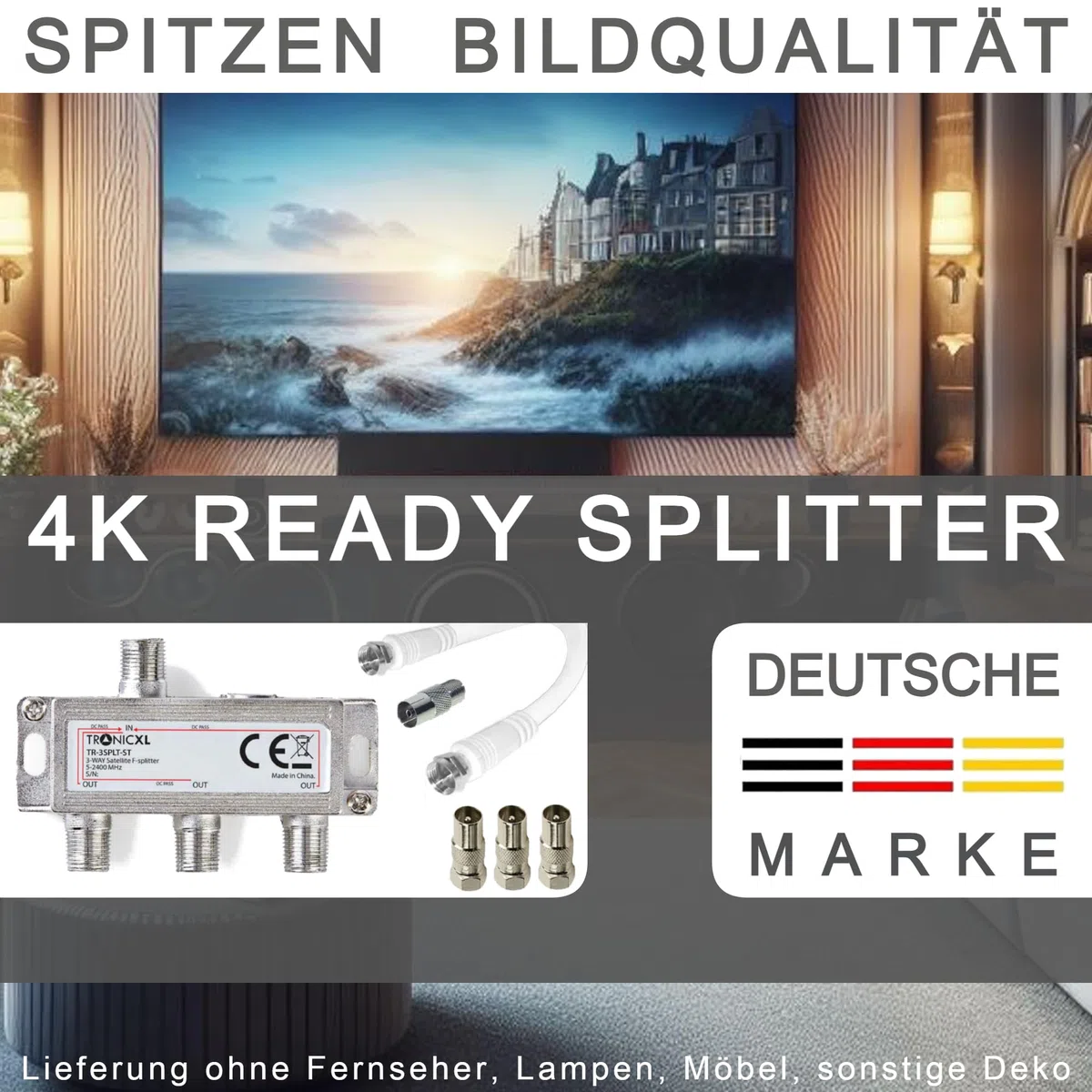 TronicXL 3 vías Banda Ancha 3D 4 K HD Sat Divisor Distribuidor Cable Adaptador para Virgen Media Vista aérea Sat Sky Telewest Eurovox Starview Dreambox satélites coaxial Caja Televisión TV CATV