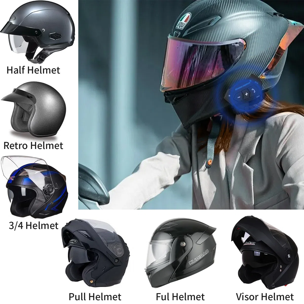 BT12 Intercomunicador Casco Moto con Comunicación Manos Libres y Función Ruido Reducción, Auriculares 5.0 Bluetooth Inalámbrico para Motocicleta, ATV, Bicicleta, Ciclismo, Esquí, Equitación, Escalada