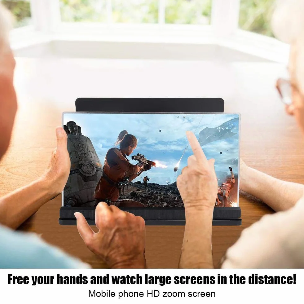 Topiky Lupa de proyección de Pantalla de teléfono de 14 Pulgadas, portátil 3D Video HD Proyector de Pantalla Universal para teléfono Inteligente Amplificador ampliado Amplificador Soporte(Negro)