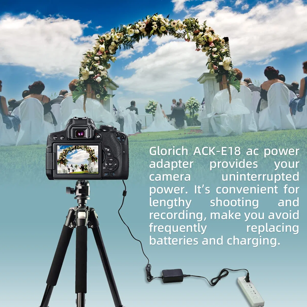 Glorich ACK-E18 Adaptador de alimentación de CA DR-E18 Acoplador de Corriente alterna para cámara Digital Canon EOS 200D 750D 760D 800D 850D RP Rebel SL2 SL3 T6i T6s T7i T8i 77D(Full-Decoded)