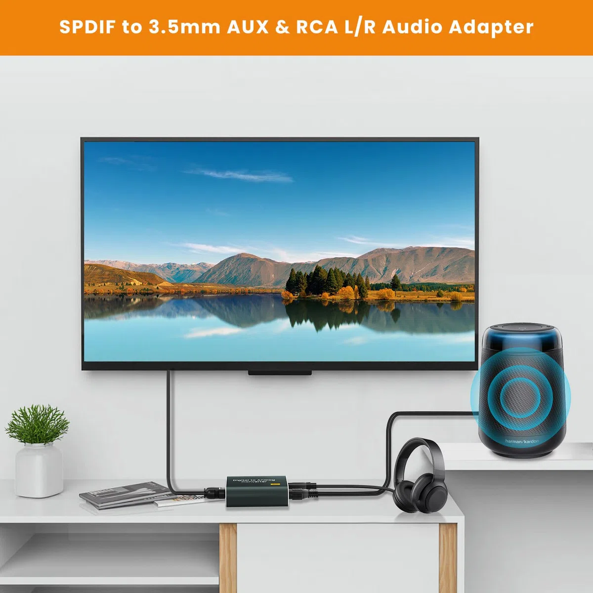 Adaptador Audio Optico a Jack,192 kHz Convertidor Digital a Analógico compatible con salida óptica digital a conector doble de 3,5 mm,Convertidor DAC con Doble Salida Jack 3,5 mm