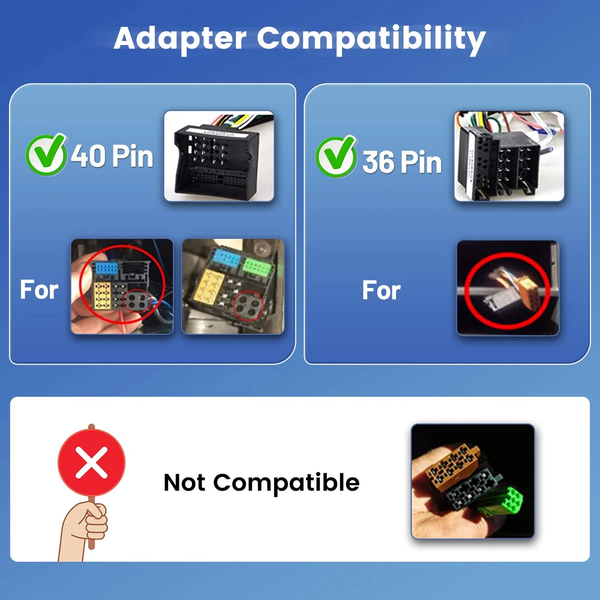 Hikity Cable Adaptador de 36 & 40 Pines ISO para VW Skoda Seat Polo Golf Passat Radio Coche, Enchufe Estándar ISO con Líneas de Control del Volante y Línea de Control Inverso