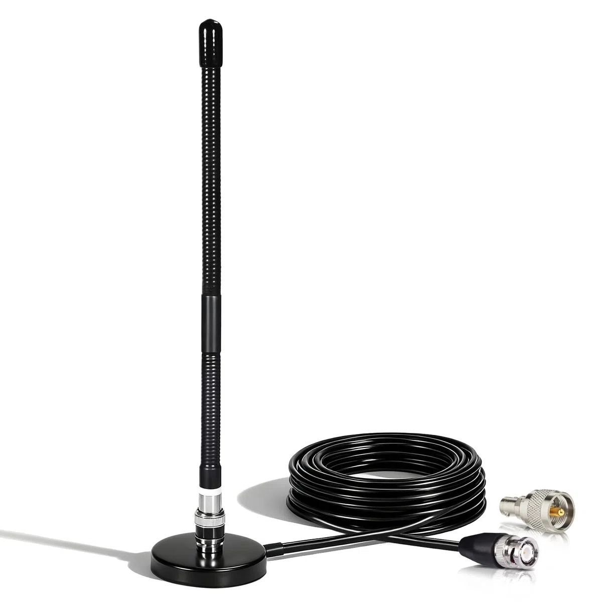 Bingfu Antena CB 27MHz BNC Conector PL259 Soft Whip Base Magnética Cable 3Metros Compatible con Cobra Midland Uniden Maxon President CB Radio Mano Portátil Móvil Escáner de Policía