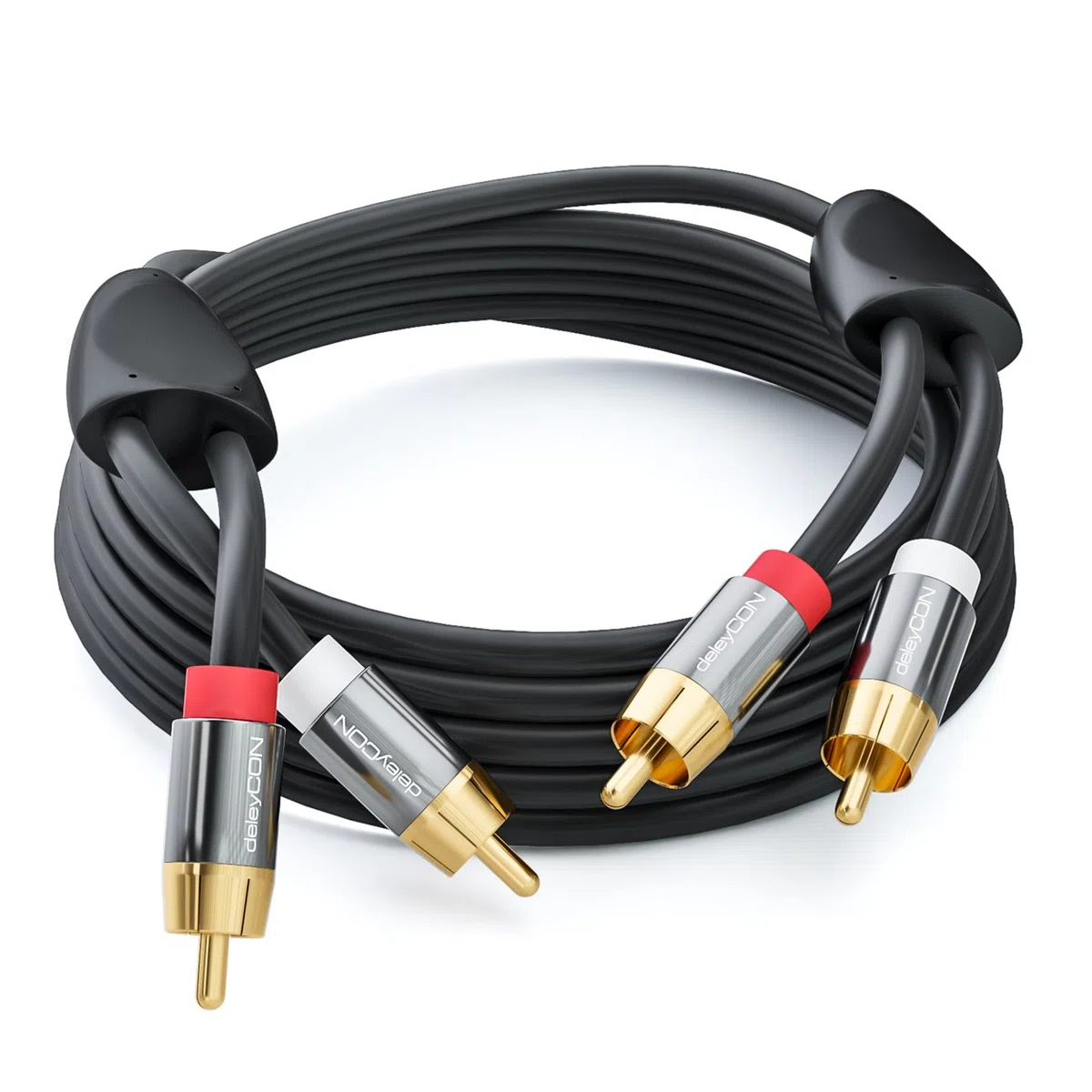 deleyCON 15m Cable Audio Estéreo RCA Cinch - 2x Conector - para Sistema HiFi, Receptor HiFi, Cine en Casa, Reproductor Blu-Ray - Negro
