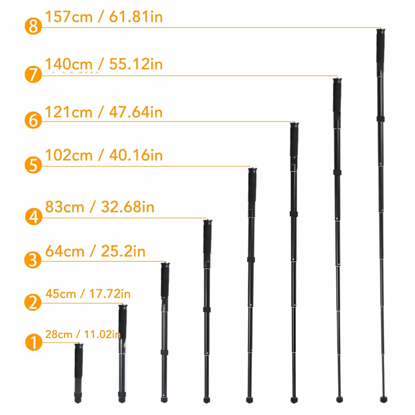 Monopié de Cámara de 62 Pulgadas, monopié de Servicio Pesado de 8 Secciones, Bastón de Senderismo de Aluminio para Fotografía con Tornillo de Conversión de 1/4 a 3/8 Pulgadas