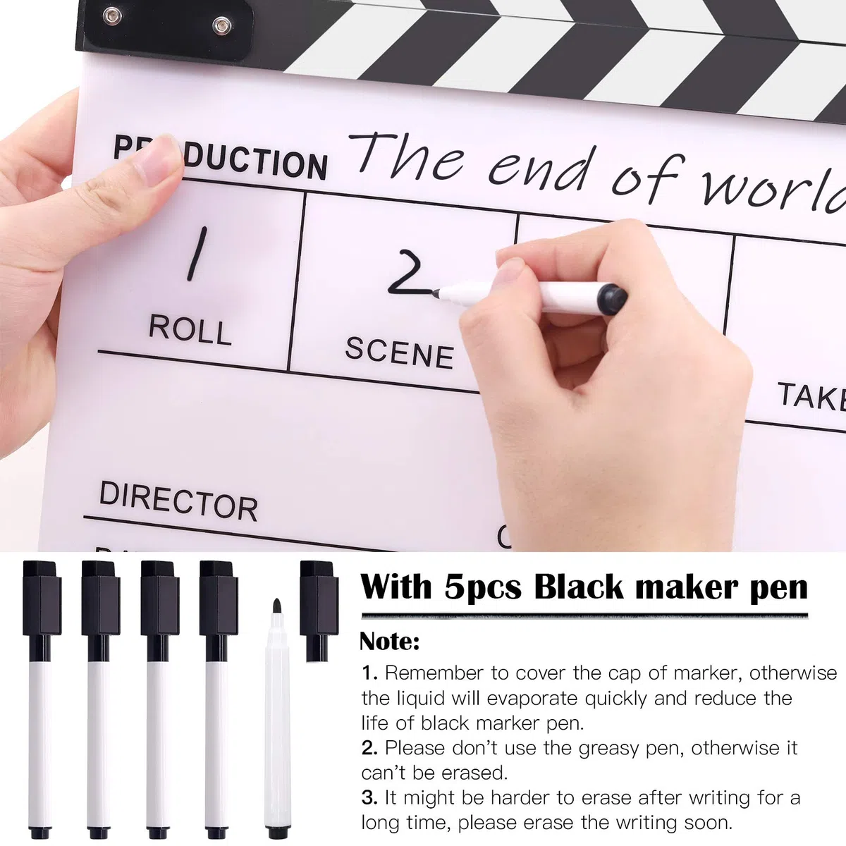 Glarks Juego de 8 tablillas para directores de película acrílica de 25,4 x 30,4 cm, tablero de clapper de Hollywood con borrador y llave hexagonal para producción de películas y fiestas temáticas