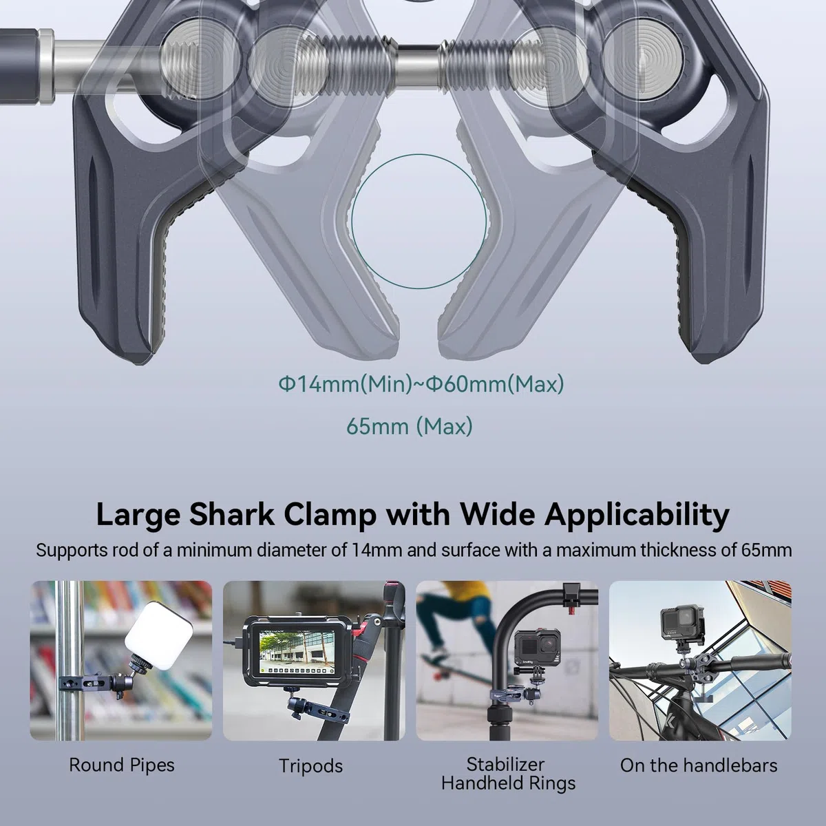 SMALLRIG Super Clamp con Rótula, Clamp de Montaje de Cámara con Adaptador Gopro, Monitor de Cámara, luz LED, Carga Máxima de 3,5kg (7,7lb) - 4102