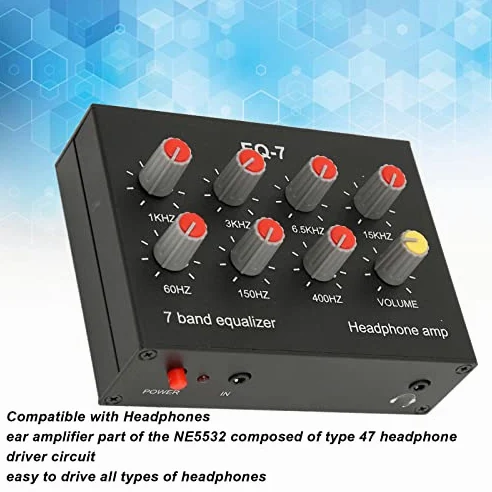 Ecualizador de Sonido de 7 Bandas, Entrada de Salida Ajuste de Graves Altos de 12 DB, Ecualizador Digital de Dos Canales, Interfaz de 3,5 Mm, para Grabación, Transmisión, Podcasting