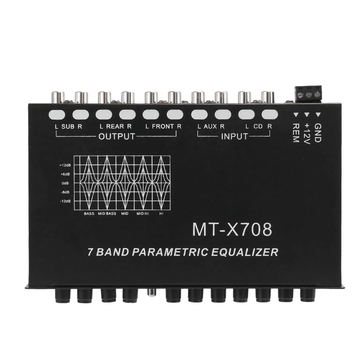 gluttonous Ecualizador de Audio para AutomóVil de 7 Bandas, Ecualizador GráFico Ajustable para Amplificador de AutomóVil EQ de 7 Bandas Interruptor de SeleccióN de Entrada CD/AUX, Negro