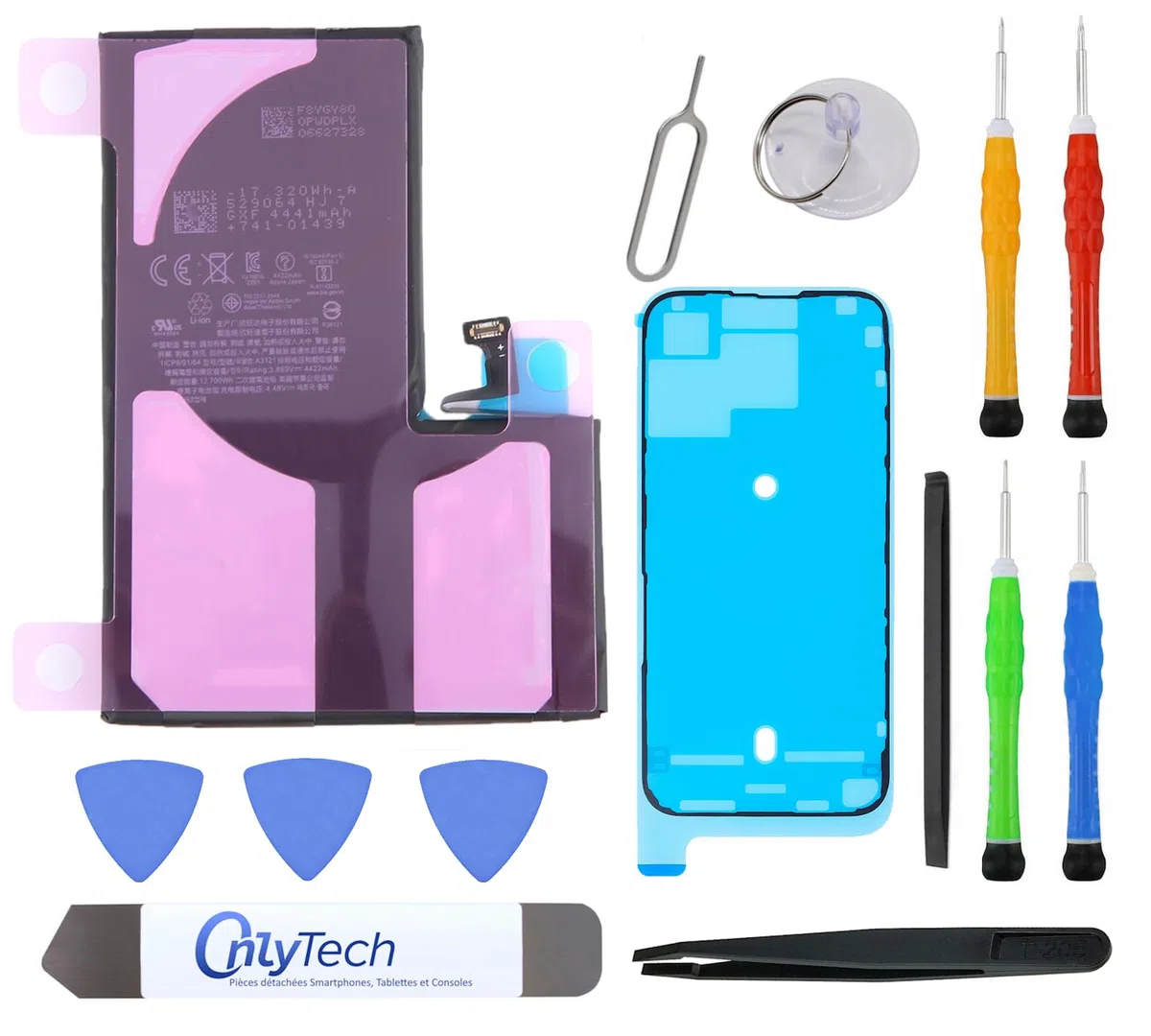 Batería de repuesto para iPhone 15 Pro Max (4441 mAh, calidad idéntica, kit de 12 herramientas profesionales y adhesivo de pantalla incluido