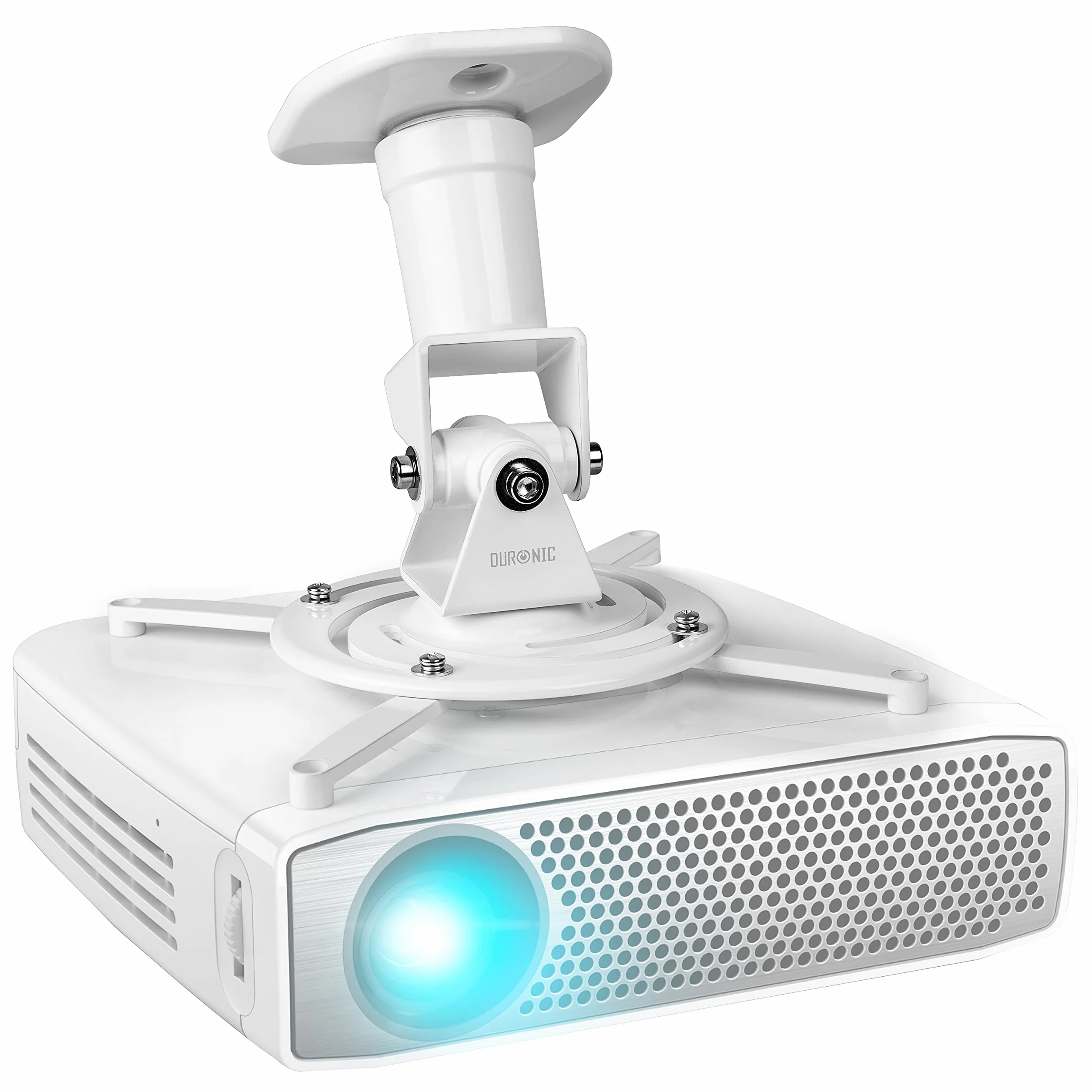 Duronic PB07XB Soporte para Proyector de Techo y Pared, Universal, Giratorio 360º y Articulable hasta 180º, Carga Máx.10 kg, Cine en Casa, Videojuegos, Presentaciones, Color Blanco
