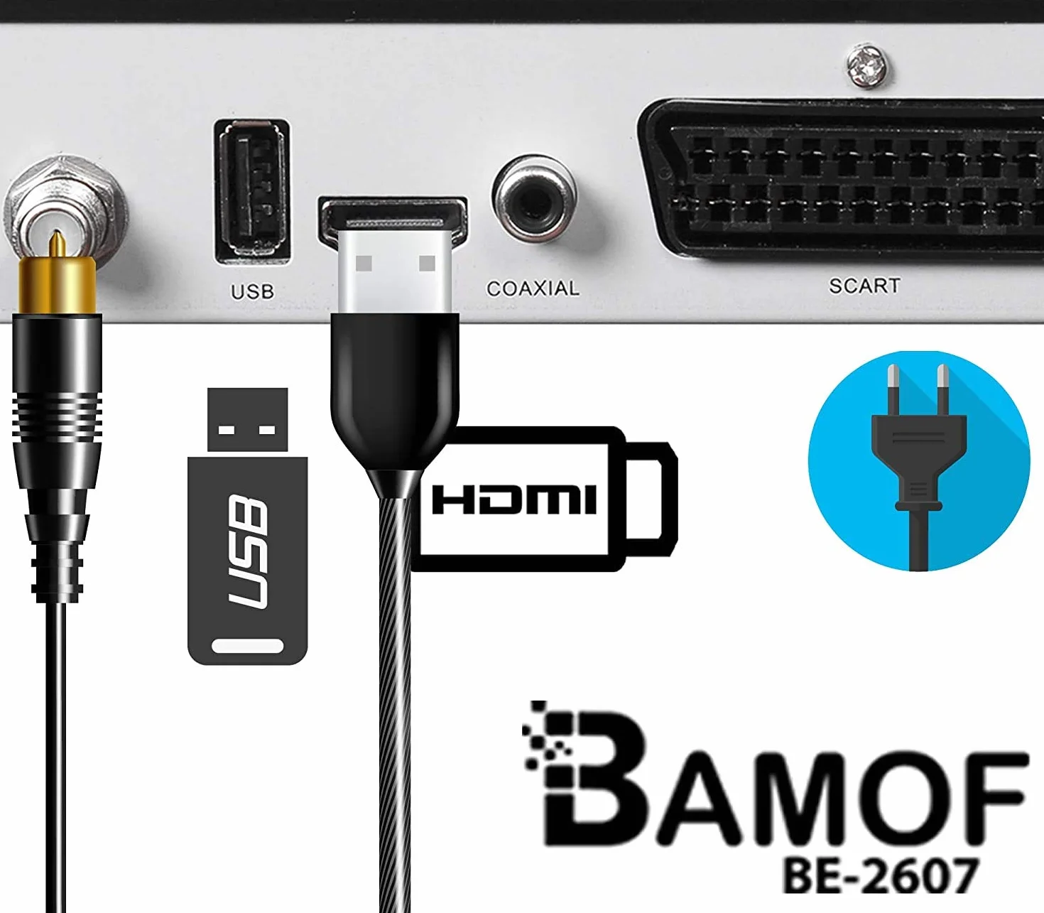hd-line Bamof BE-2607 - Receptor de satélite Digital (HDTV, DVB-S/S2, HDMI, SCART, 2 USB 2.0, Full HD 1080p) [preprogramado para Astra Hotbir] [Clase energética A+++]