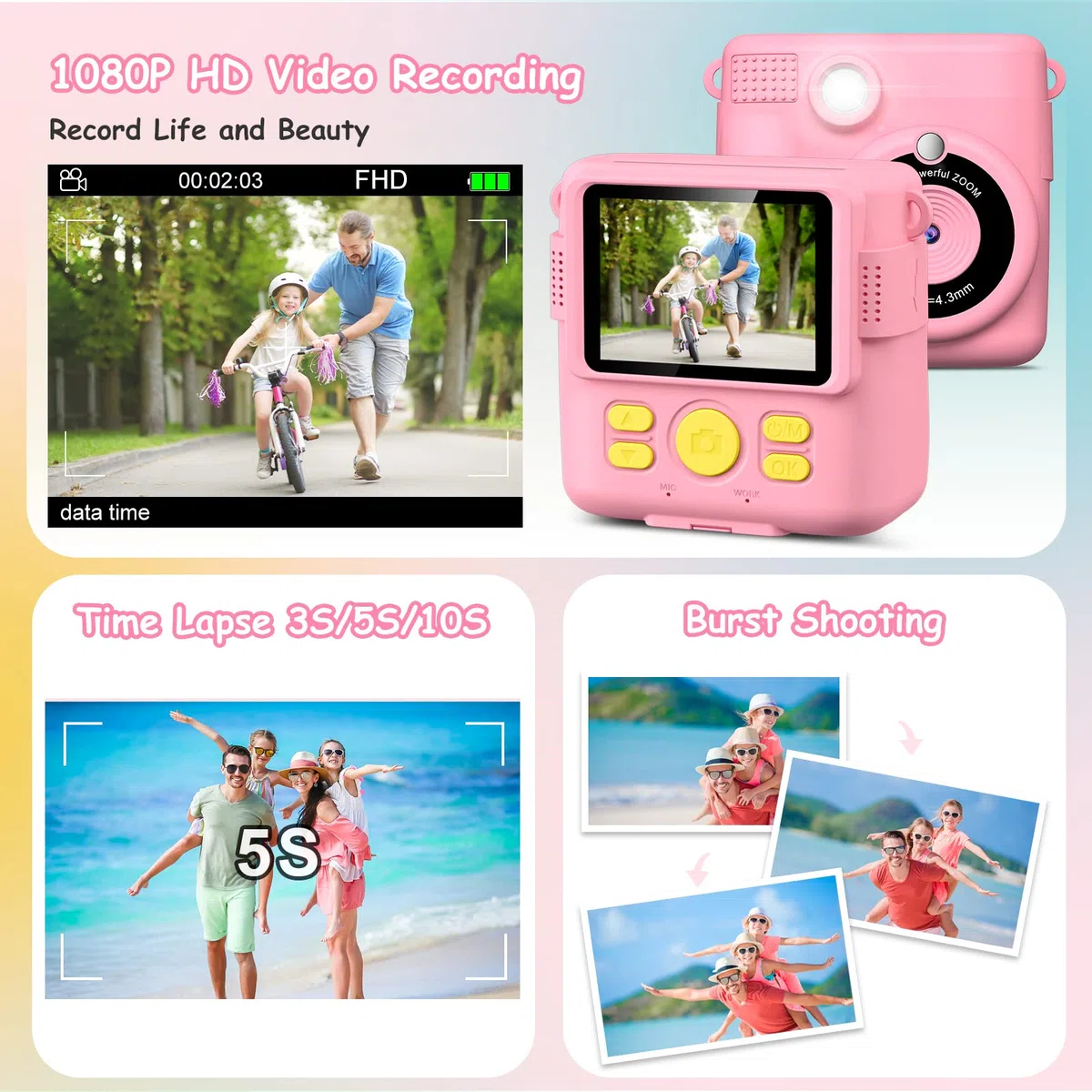 Camara Fotos Infantil Instantanea,GREENKINDER Camara Fotos Infantil,2.4" HD 1080P Cámara Instantánea para Niños con Tarjeta de 32GB,Bolígrafos de Colores y Papel de Impresión