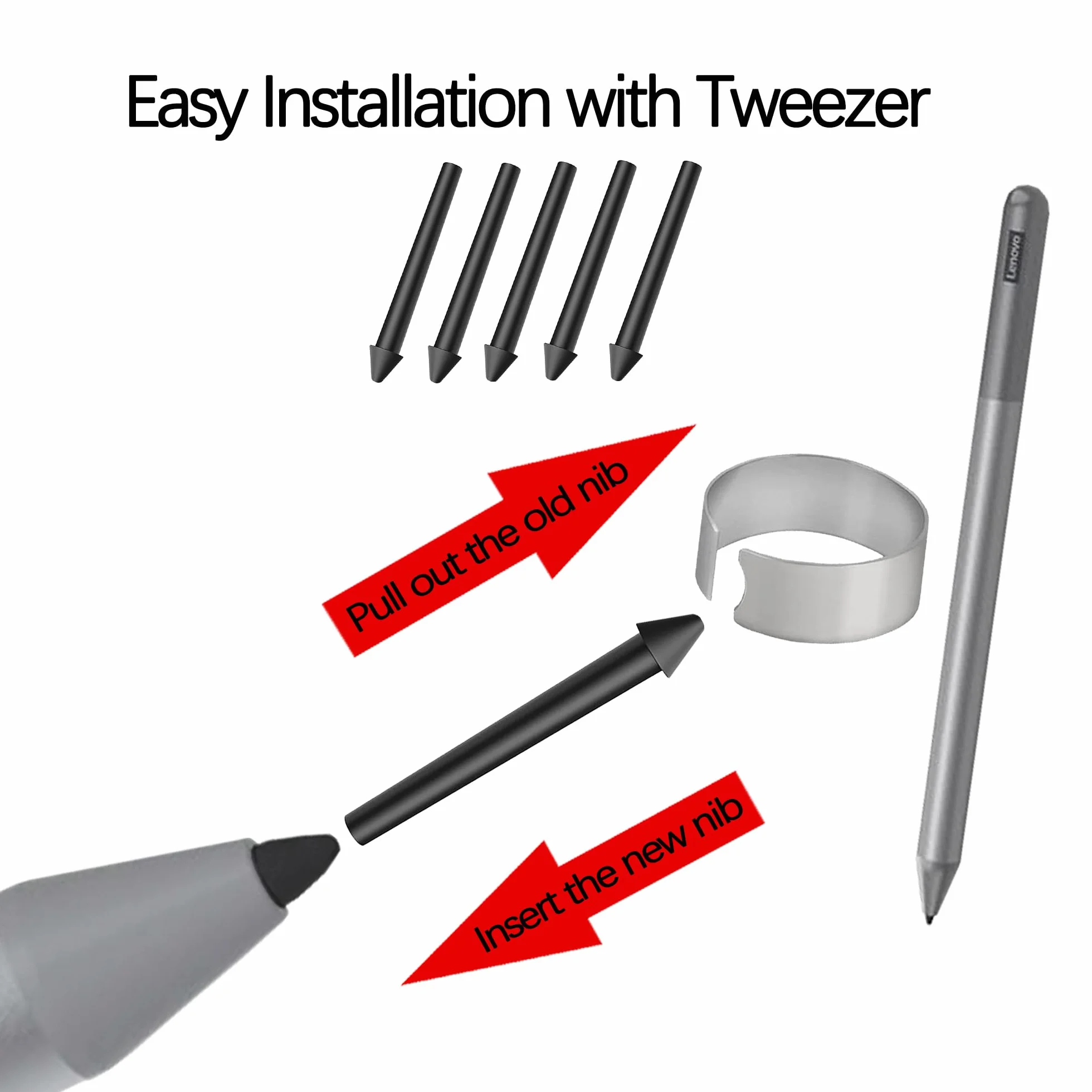 5X Standard Puntas de Repuesto para Lenovo Tab Pen para Tablet M11 & Idea 11"/Idea Plus 12,1", [Non para Lenovo Tab Pen Plus/Pro], Más Duradero, Controlar Preciso, Pantalla Amistoso, Negro