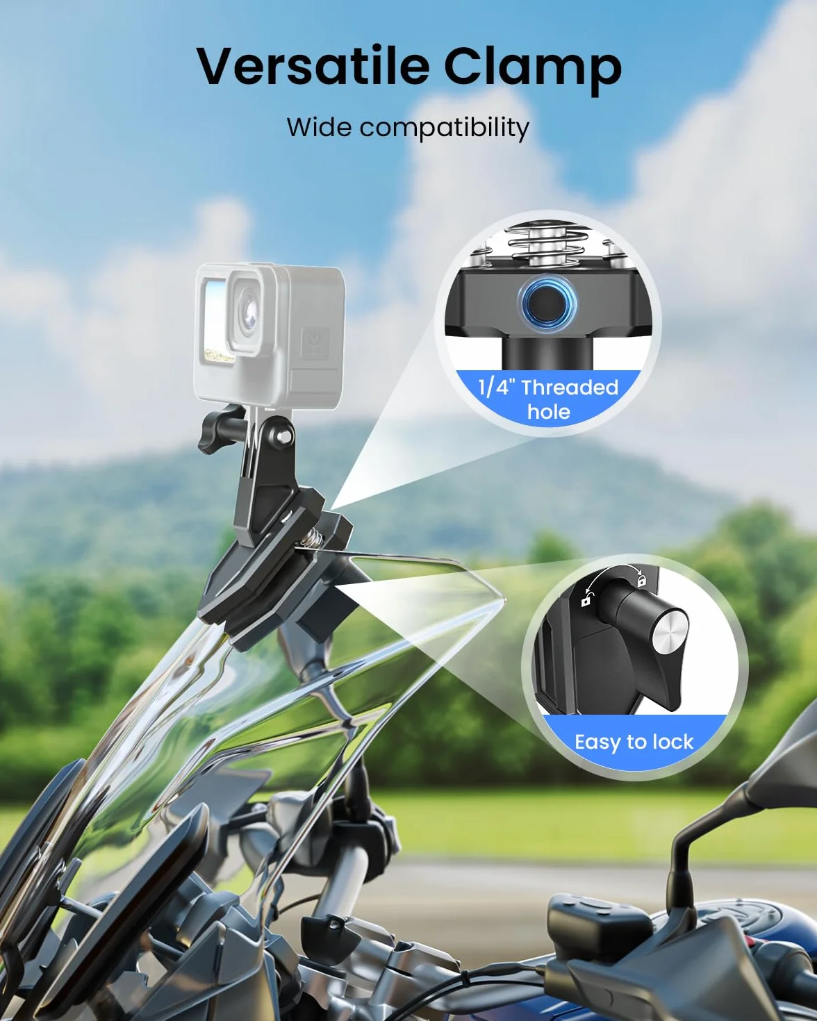 Pinza de Soporte de Cámara para Parabrisas de Motocicleta para Insta360 X5/X4/X3 para GoPro para dji Osmo Action Abrazaderas de Soporte de Motocicleta para Accesorios para Insta360 X5