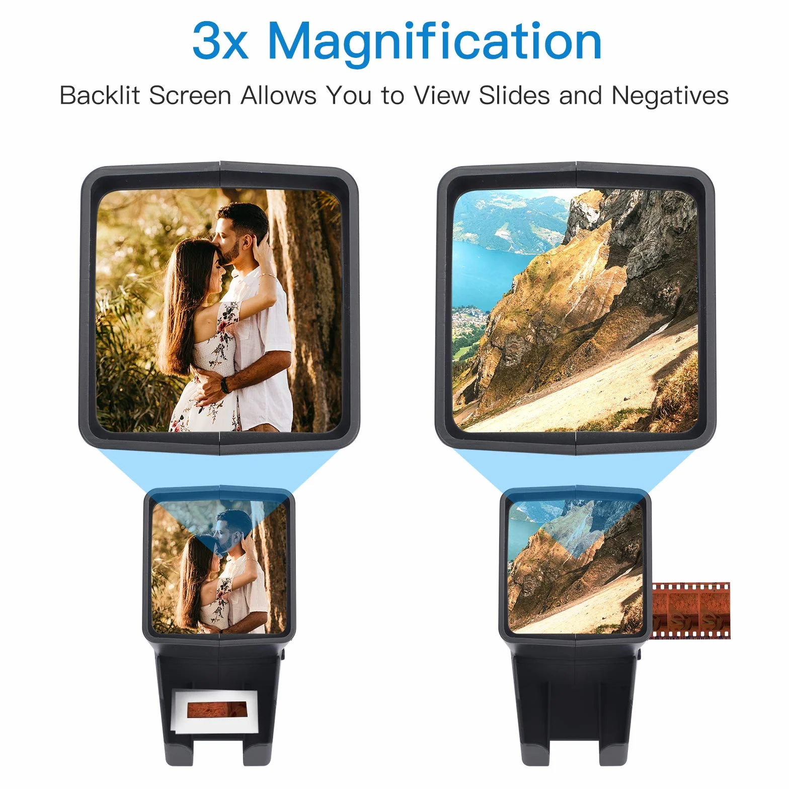 Visor de Diapositivas de 35 mm - Visor de Diapositivas con 3 Aumentos y Proyector de Diapositivas Iluminado por LED para Diapositivas Antiguas con Cable de Alimentación USB o Funcionamiento con Pilas