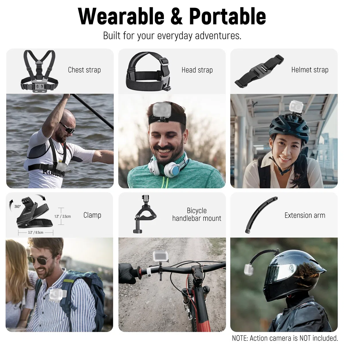 NEEWER 50 en 1 Kit de Accesorios para Cámara de Acción, GoPro Hero 12 Hero 11 Hero10 Hero 9 8 7 GoPro MAX GoPro Fusion Insta360 X3 X2 dji Osmo Action 4 3 2 APEMAN, Incluida Funda Negra