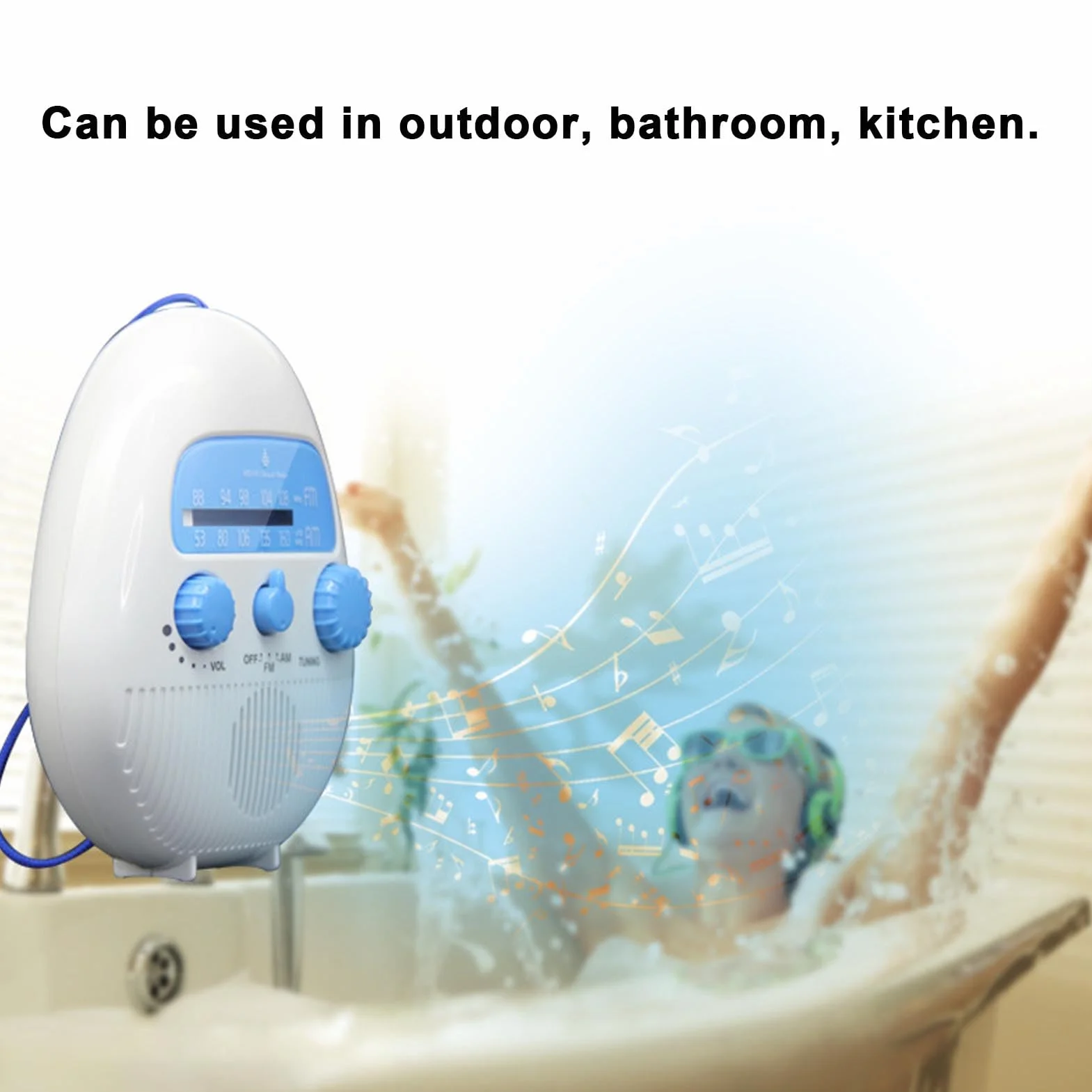Zerodis Radio de Ducha de Am FM, Radio de Baño Colgante Que Funciona con Baterías con Altavoz Incorporado para el Entretenimiento de Viajes Al Aire Libre de Emergencia en Casa