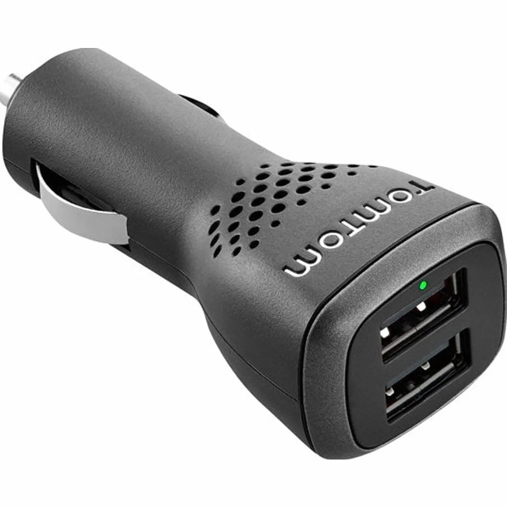 Cargador dual de alta velocidad TomTom, 2.4 A, para todos los GPS TomTom y otros dispositivo que se cargue con USB, smartphones o tablets (ej:Phone, Samsung, etc.)