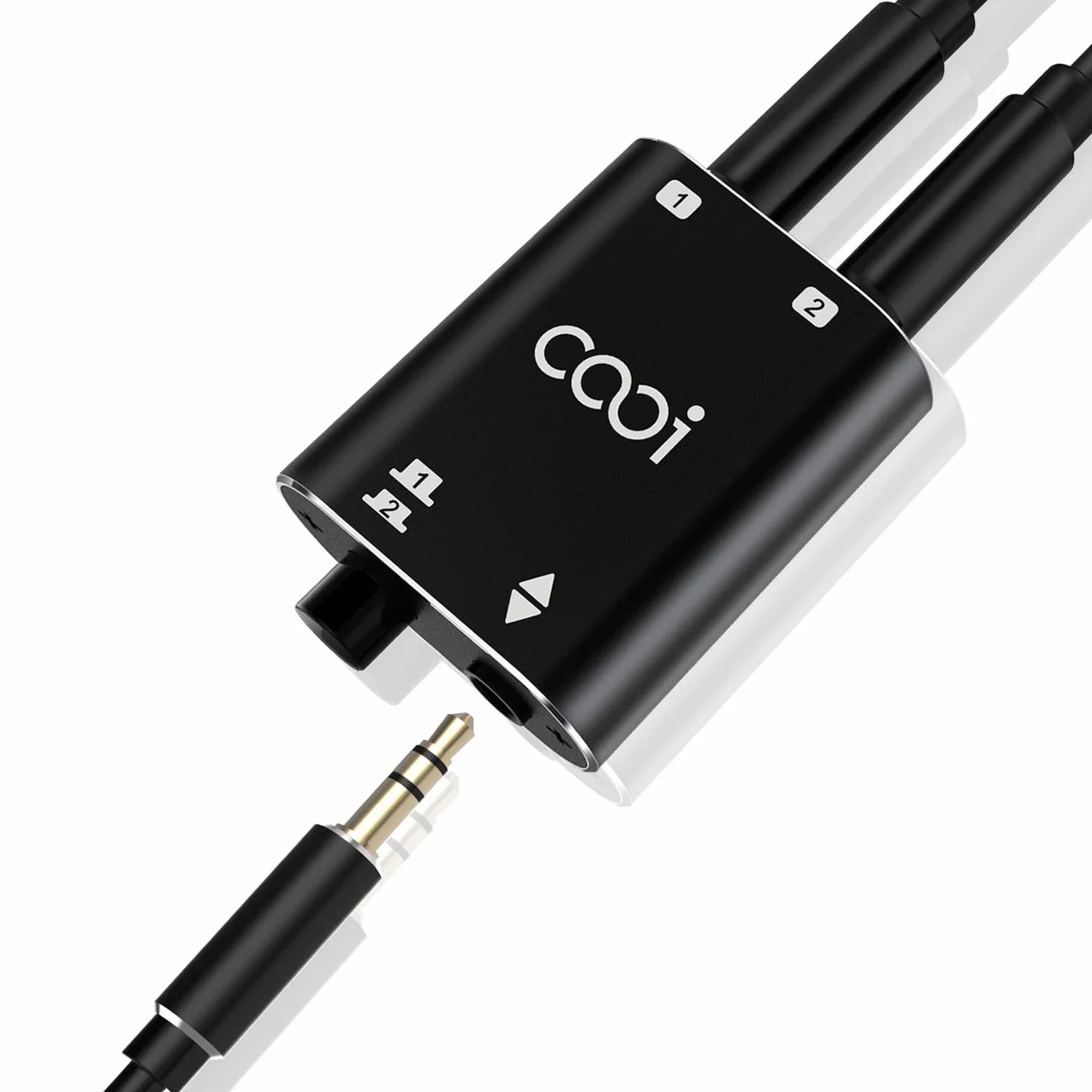 COOIDEA Conmutador de Audio Estéreo de 3.5mm 2 (1)-En-1(2)-out con Cable de Audio de 3,5 mm, Selector de Altavoz de Audio AUX de 2 Puertos para PC Teléfono Portátil Auriculares - Tamaño Mini
