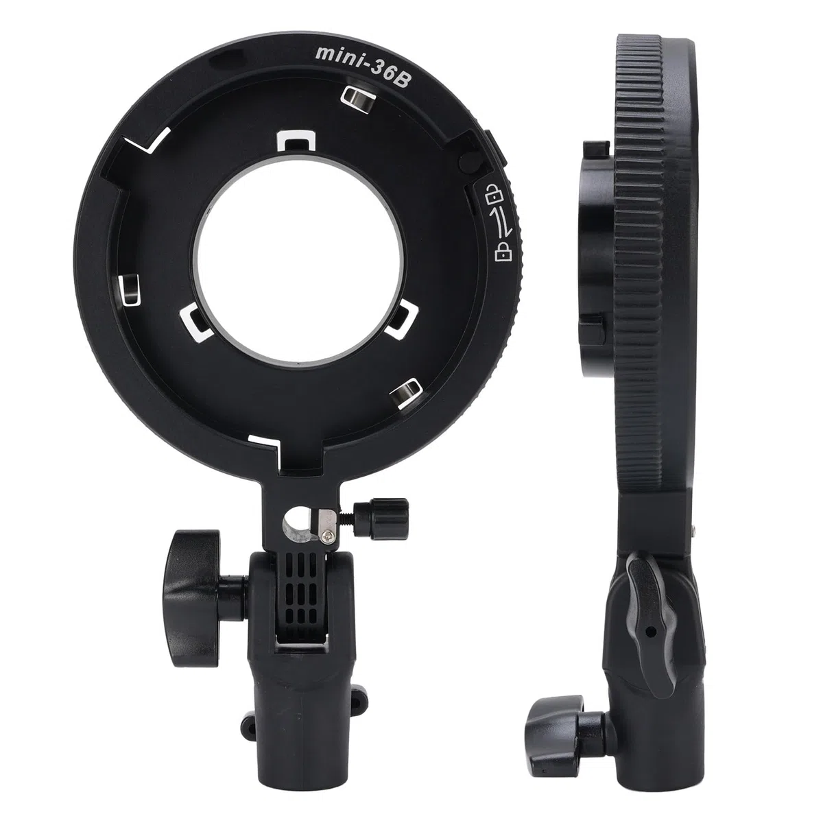 Soporte de Adaptador de Montaje de Bowens, Mini a Anillo de Adaptador de Montaje de Bowens Estándar con Enchufe Paraguas, 180 Inclinación, para Luces LED, Softboxes, Paraguas