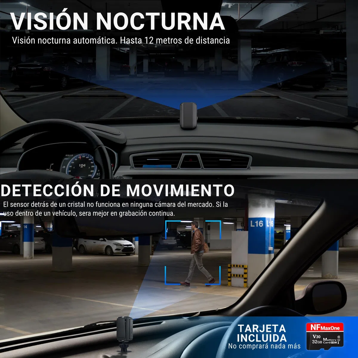 Mini Cámara Espía Oculta sin WiFi – Cámara Espía 1080P con Detección Movimiento – Cámara Vigilancia sin Internet para Coche y Parking – Mini Cámara Seguridad Portátil con MicroSD 32GB Visión Nocturna
