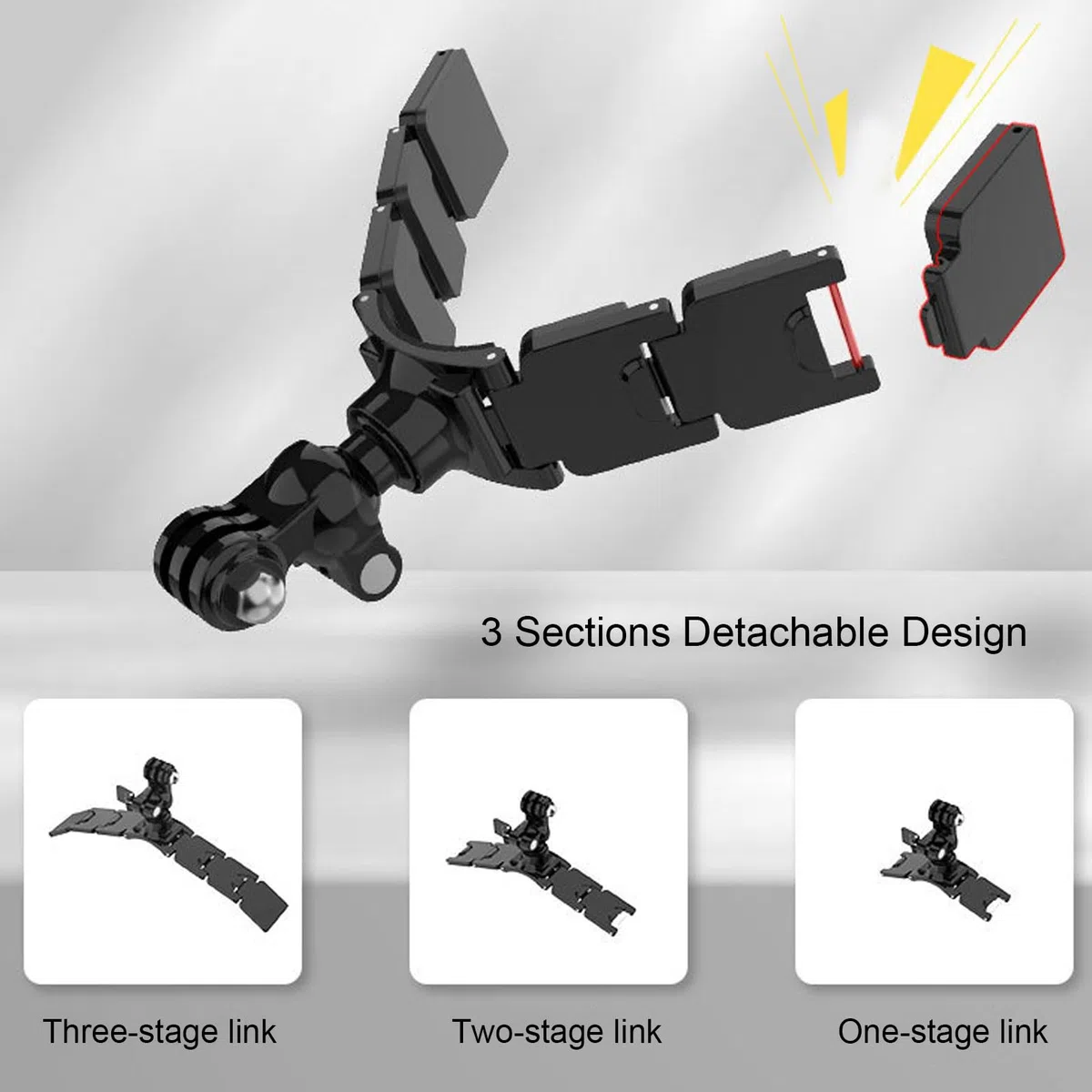 Akozon Soporte para Barbilla para Casco de Motocicleta, para Cámara de Acción, 3 Secciones, Adhesivo de Doble Cara Desmontable, Rotación de 360 ​​Grados, Soporte para Montaje en