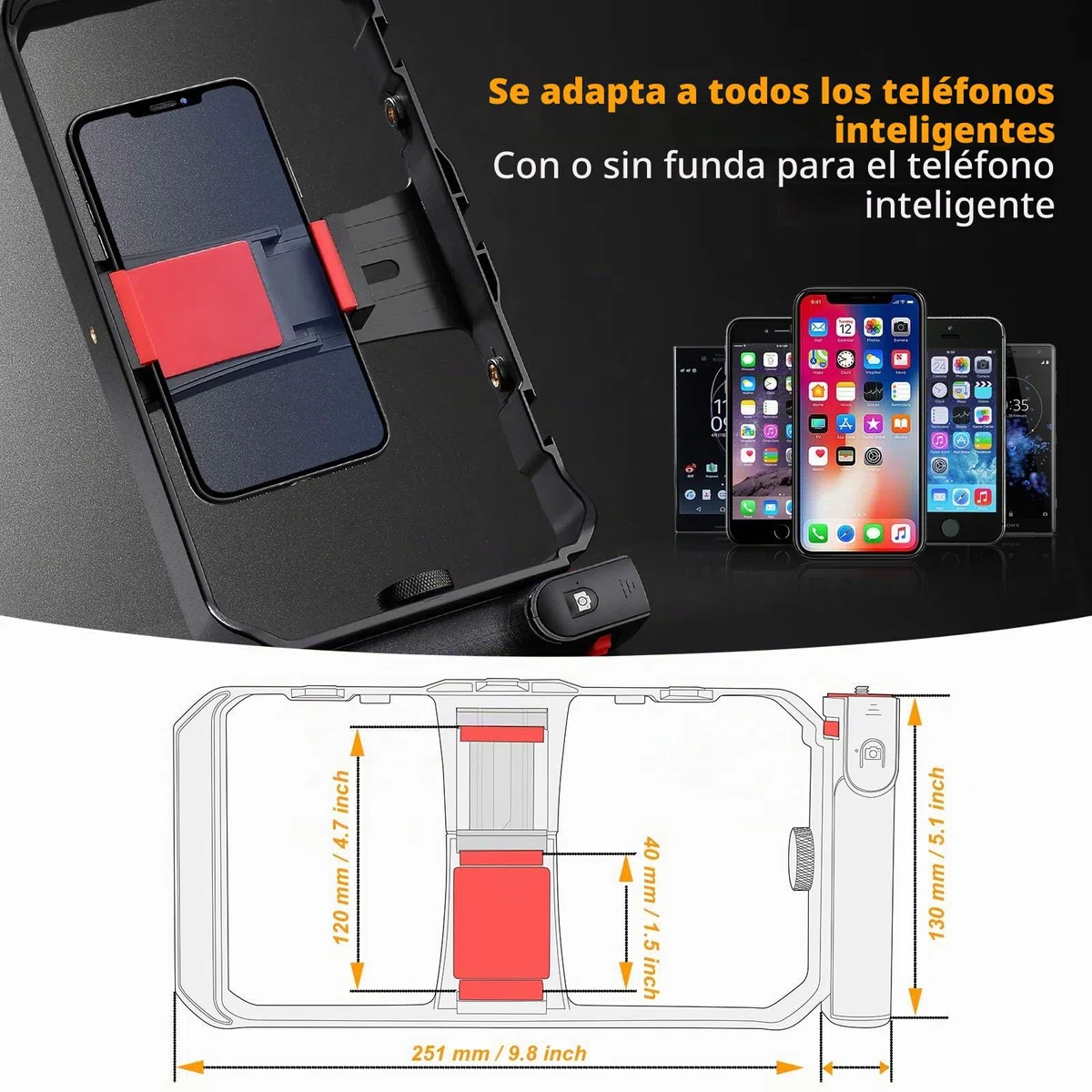 Zeadio Smartphone Video Rig, estabilizador de Agarre inalámbrico con Obturador Remoto, se Adapta a Todos los teléfonos Inteligentes iPhone y Android