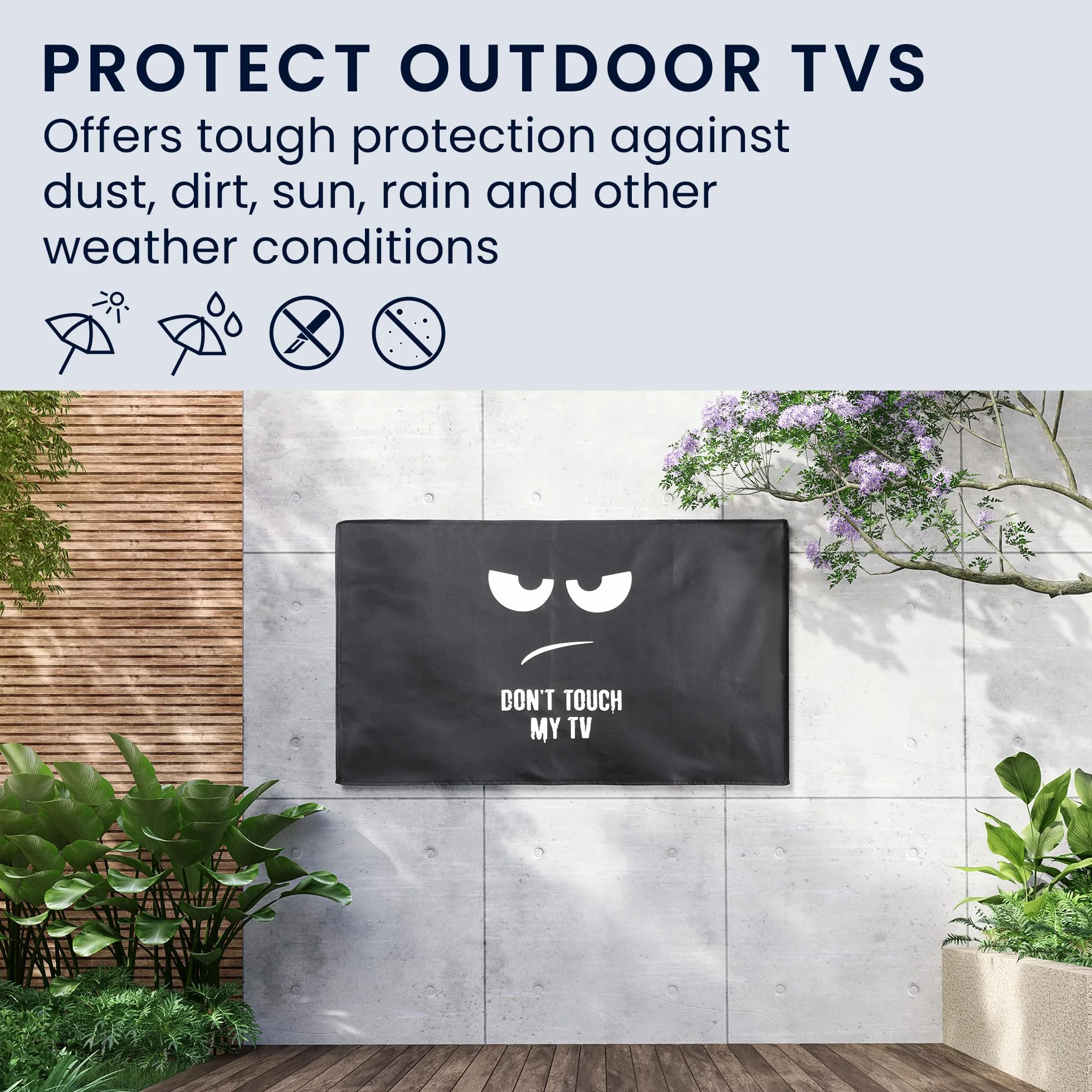 kwmobile Fundas para TV Exterior de 32" TV - Funda TV Exterior para Aire Libre, Cubierta Impermeable Televisión - No toques mi TV