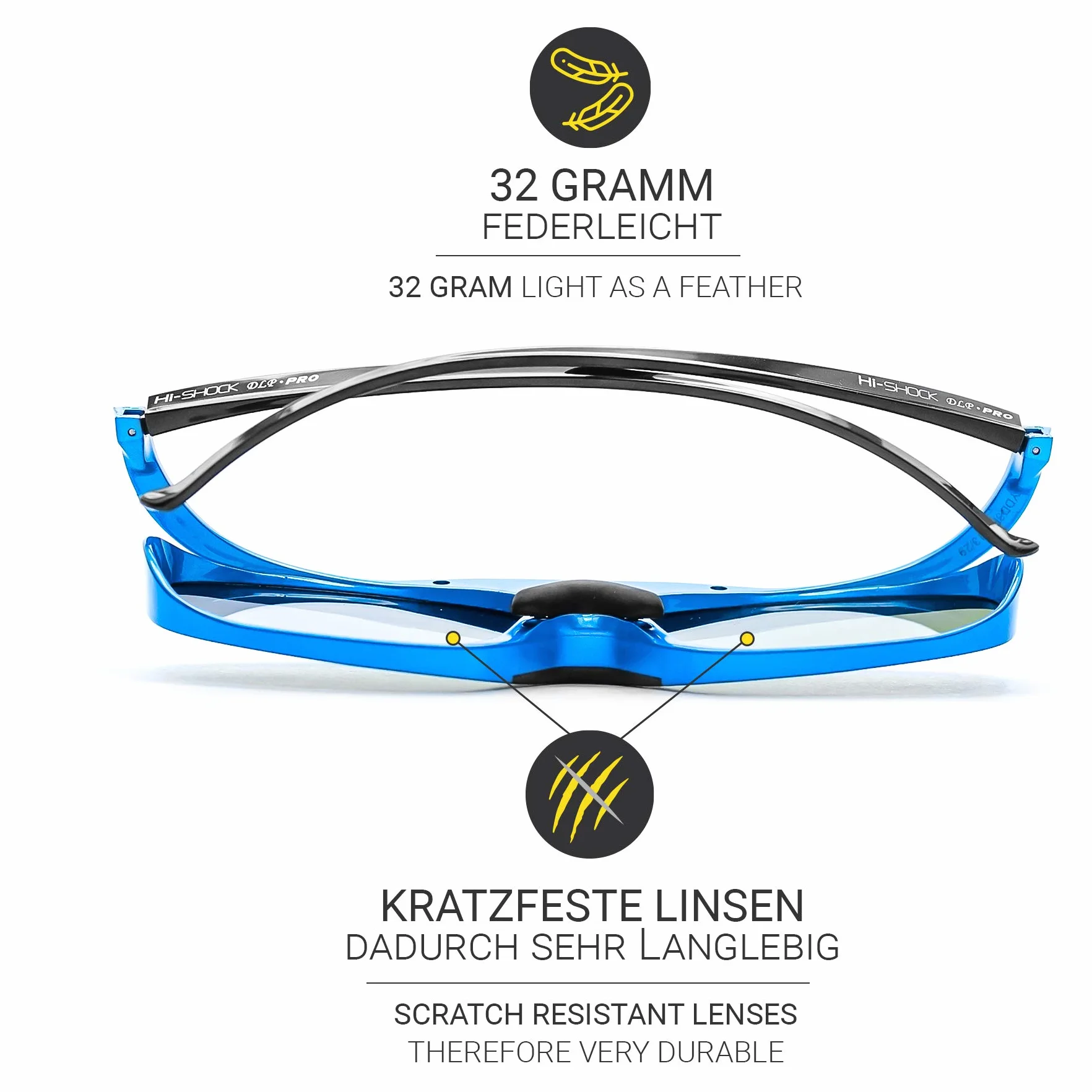 Hi-SHOCK DLP Pro Blue Heaven | Gafas DLP Link 3D para proyectores 3D DLP de Acer, BenQ, Largo, Optoma, Viewsonic, LG [Gafas de obturación | 96-200 Hz | Recargables | 32g | DLP Link | Azul]