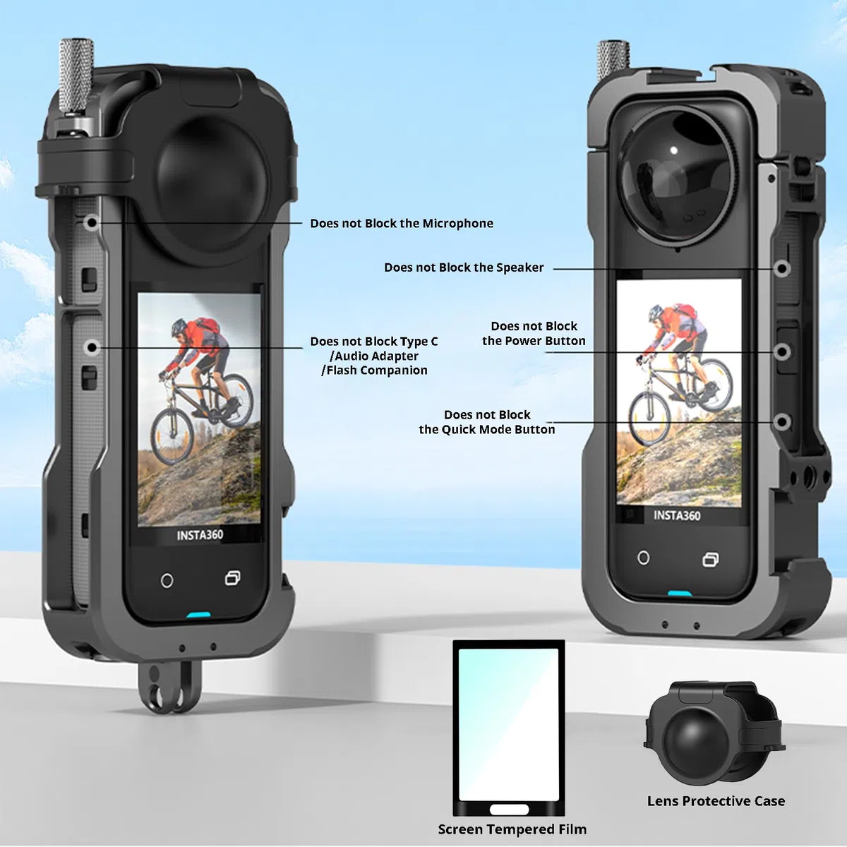 Aleación de Aluminio Marco Jaula para Insta 360 X4 Metal Protector Jaula Carcasa Expansión Caja con Zapata Fría Compatible para Insta 360 X4 Accesorios con Lente Tapa + Pantalla Protecto