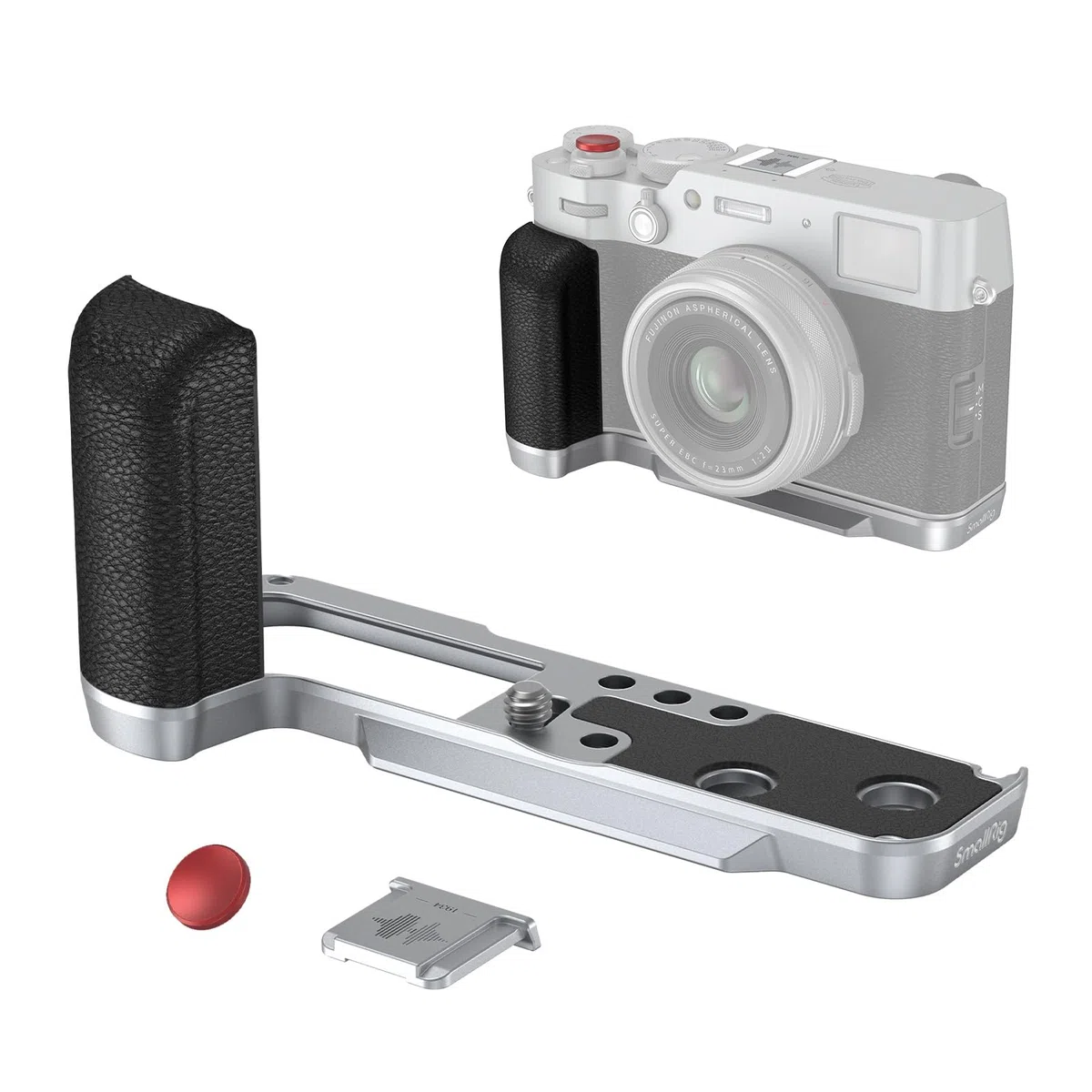 SMALLRIG X100VI Empuñadura en Forma de L para Cámaras FUJIFILM X100VI y X100V, Placa de Liberación Rápida Incorporada para Arca, Mango Lateral de Silicona Liviano, con Botón Obturador - 4555